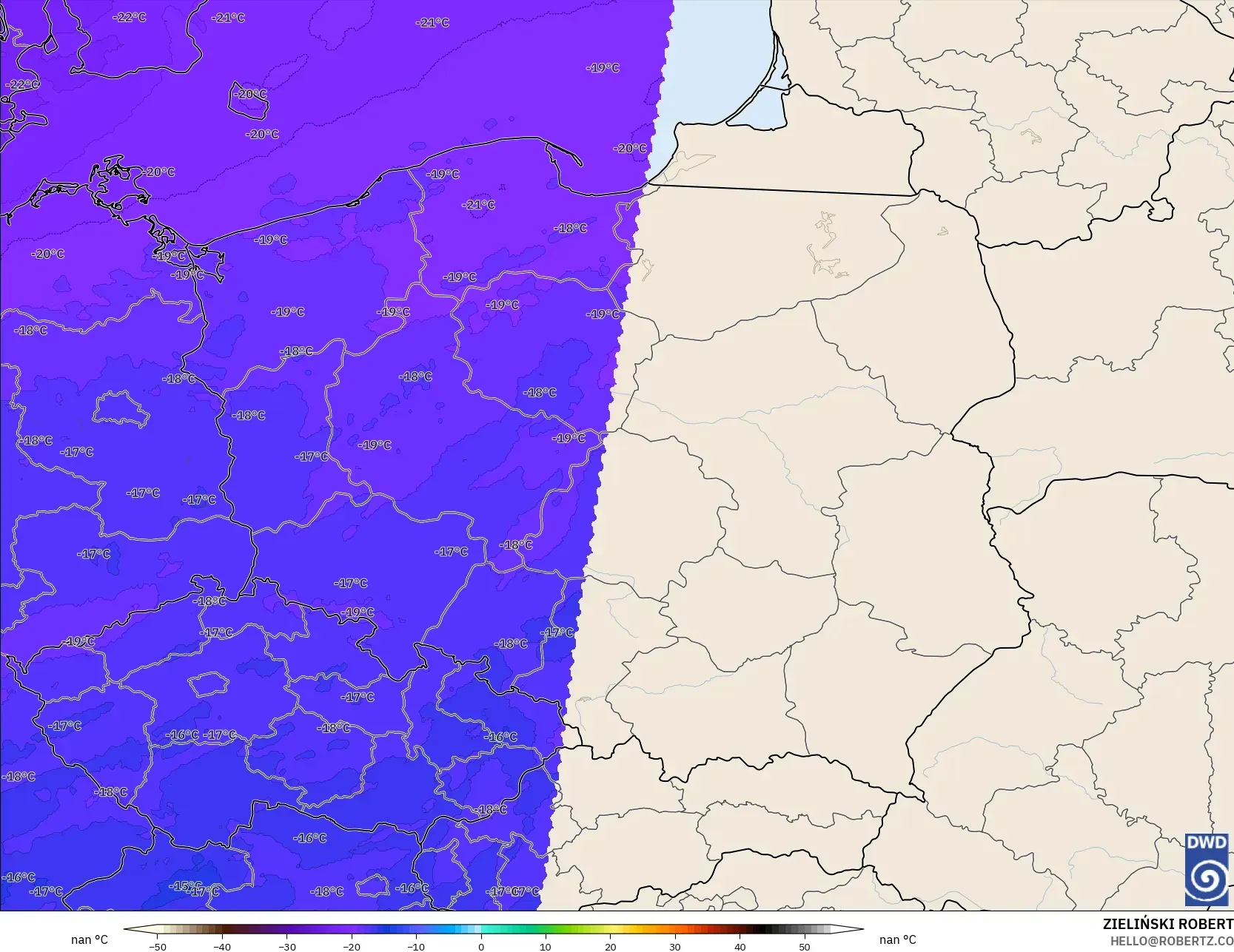 ICON Alemania 2 km modelo - Polonia, Temperatura a 500 hPa