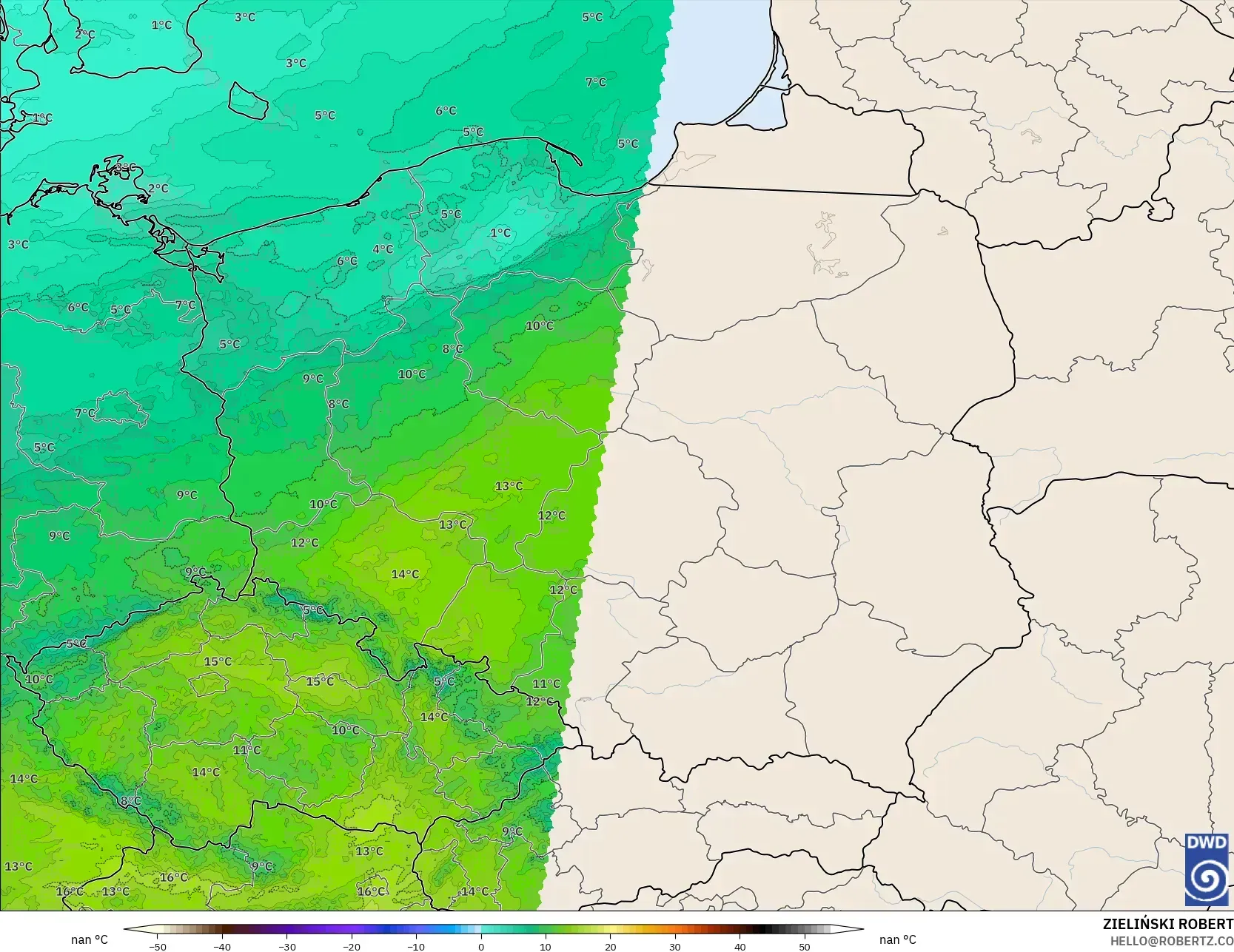 ICON Alemania 2 km modelo - Polonia, Temperatura a 850 hPa