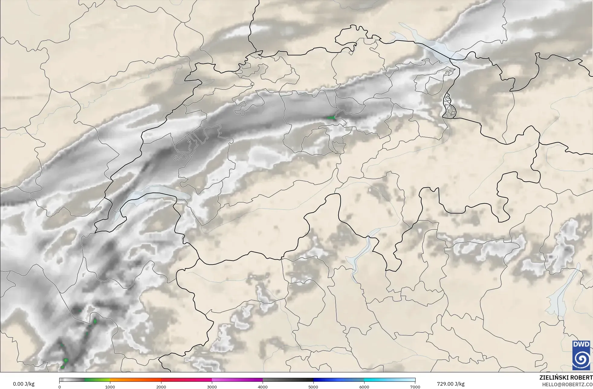 ICON Alemania 2 km modelo - Suiza, CAPE