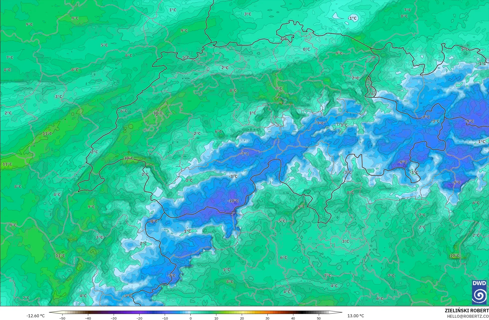 ICON Alemania 2 km modelo - Suiza, Punto de rocío a 2 m