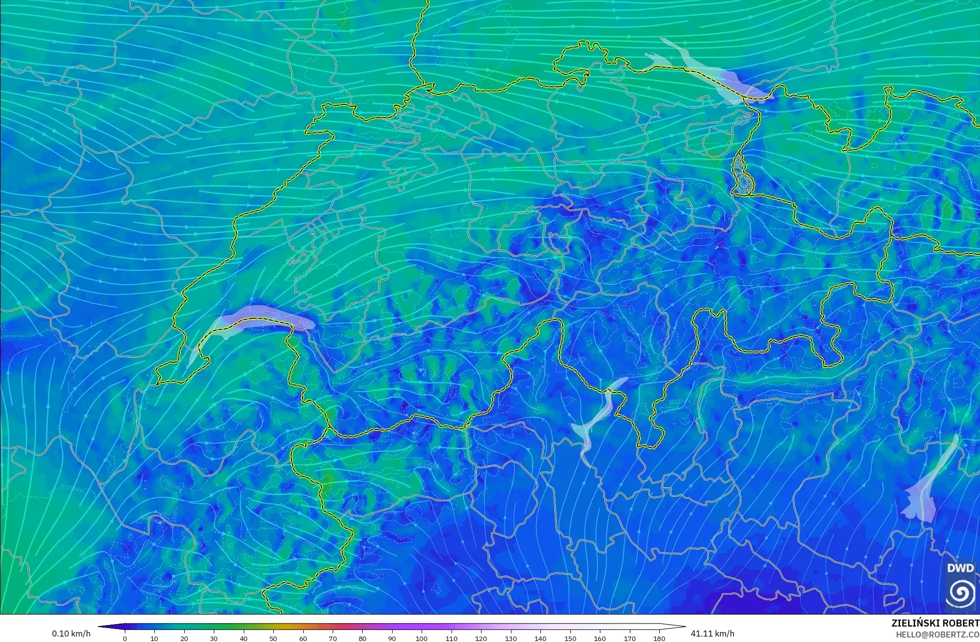 ICON Alemania 2 km modelo - Suiza, Viento a 10 m
