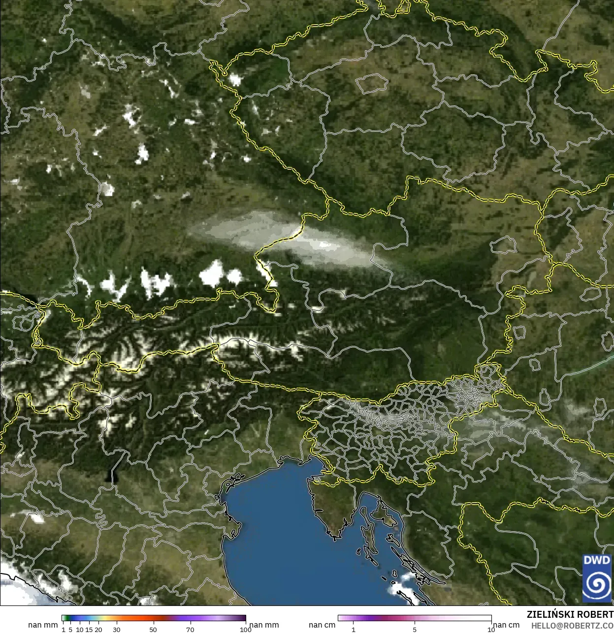 ICON Alemania 2 km modelo - Austria, Precipitación, nubes y presión