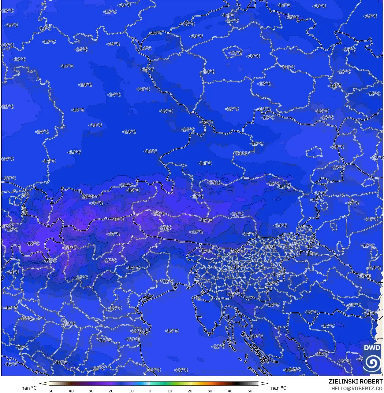 ICON Alemania 2 km modelo - Austria, Temperatura a 500 hPa