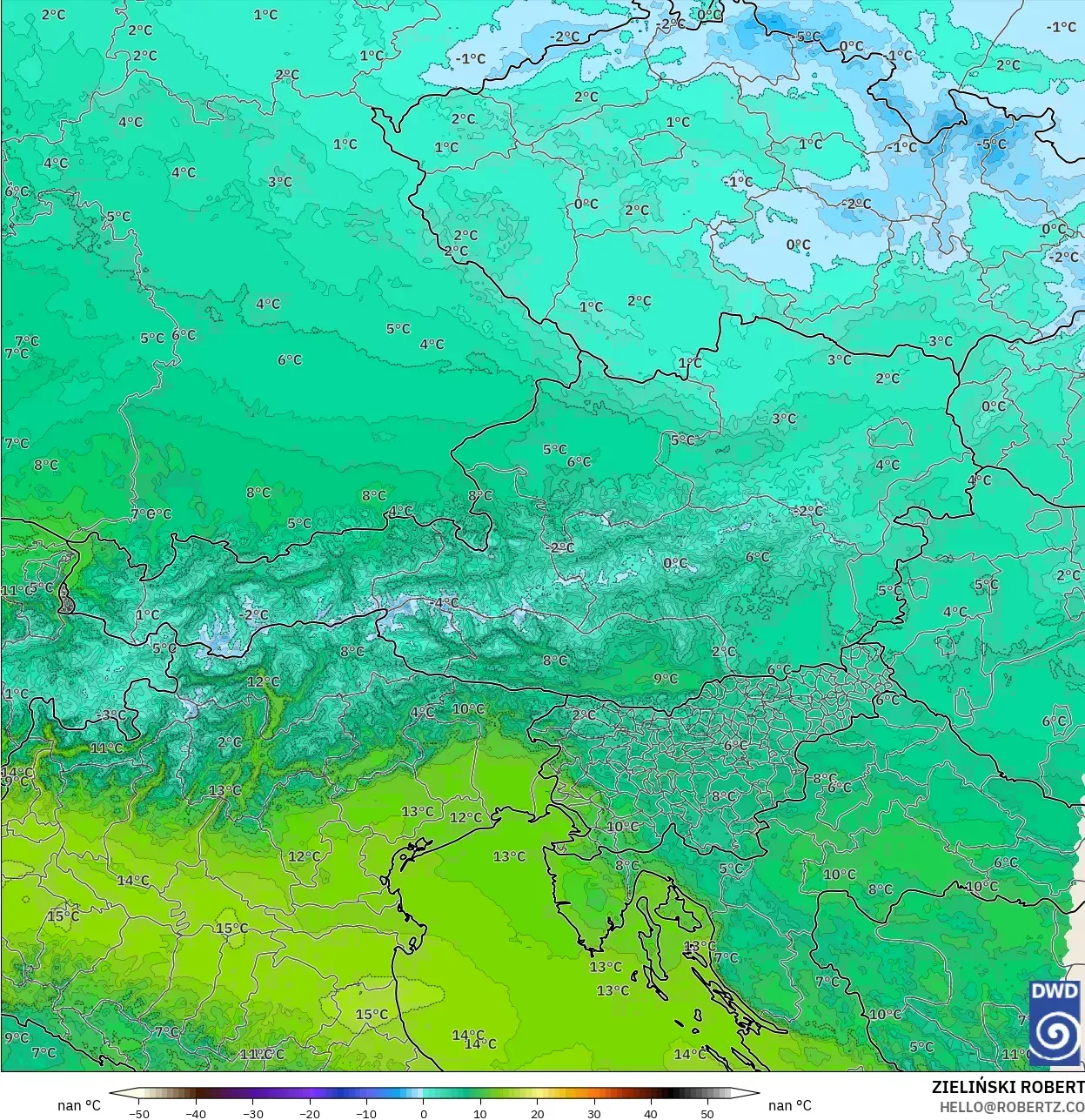 ICON Alemania 2 km modelo - Austria, Temperatura a 850 hPa