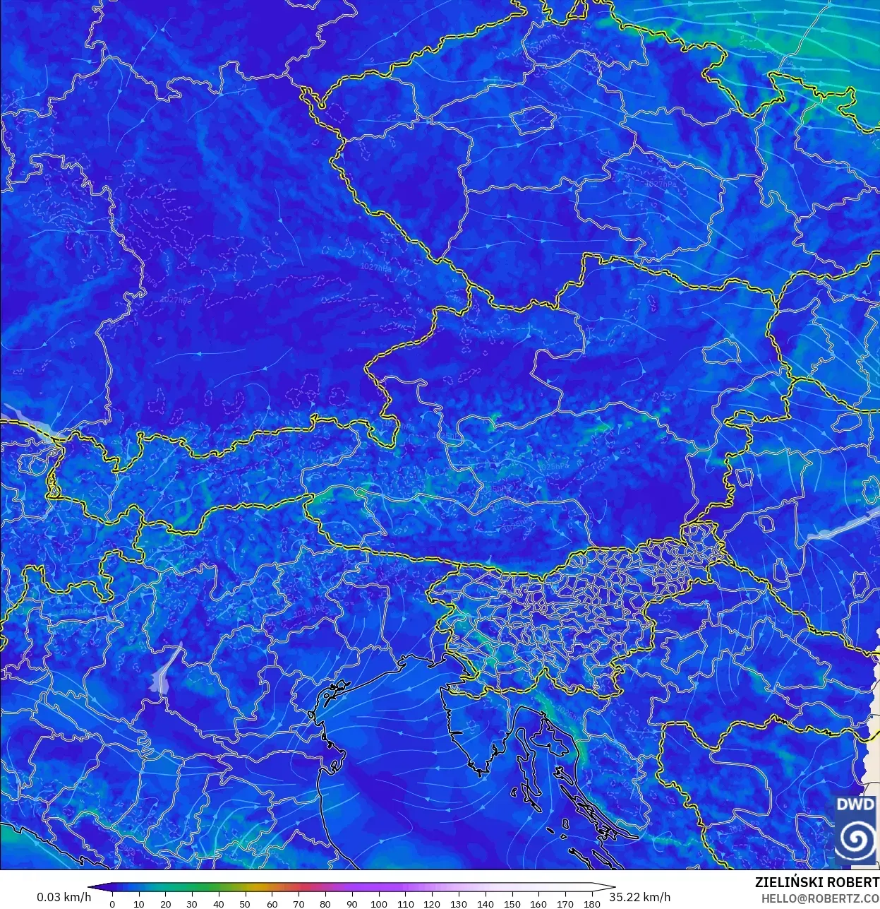 ICON Alemania 2 km modelo - Austria, Viento a 10 m