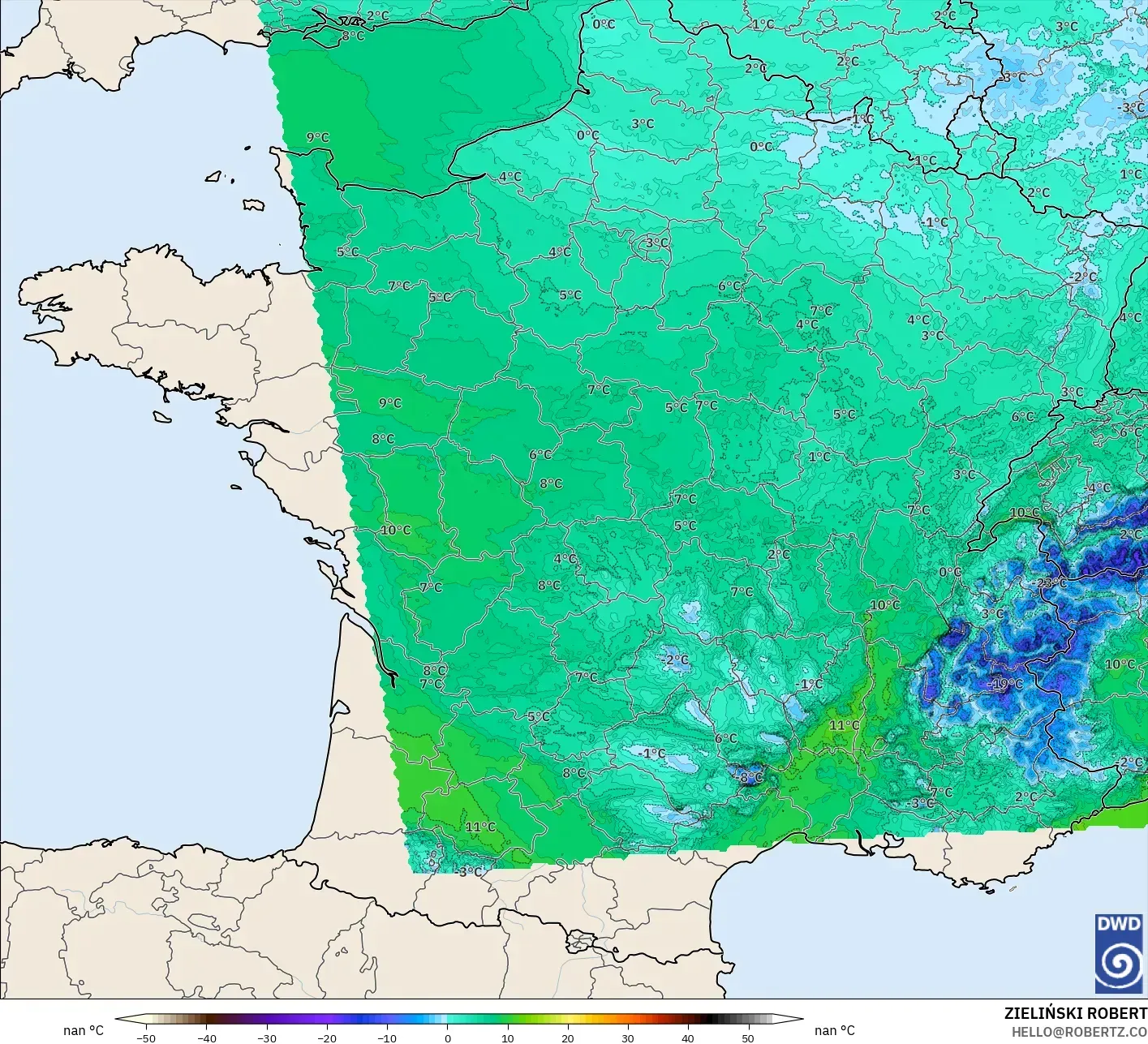 ICON Alemania 2 km modelo - Francia, Punto de rocío a 2 m
