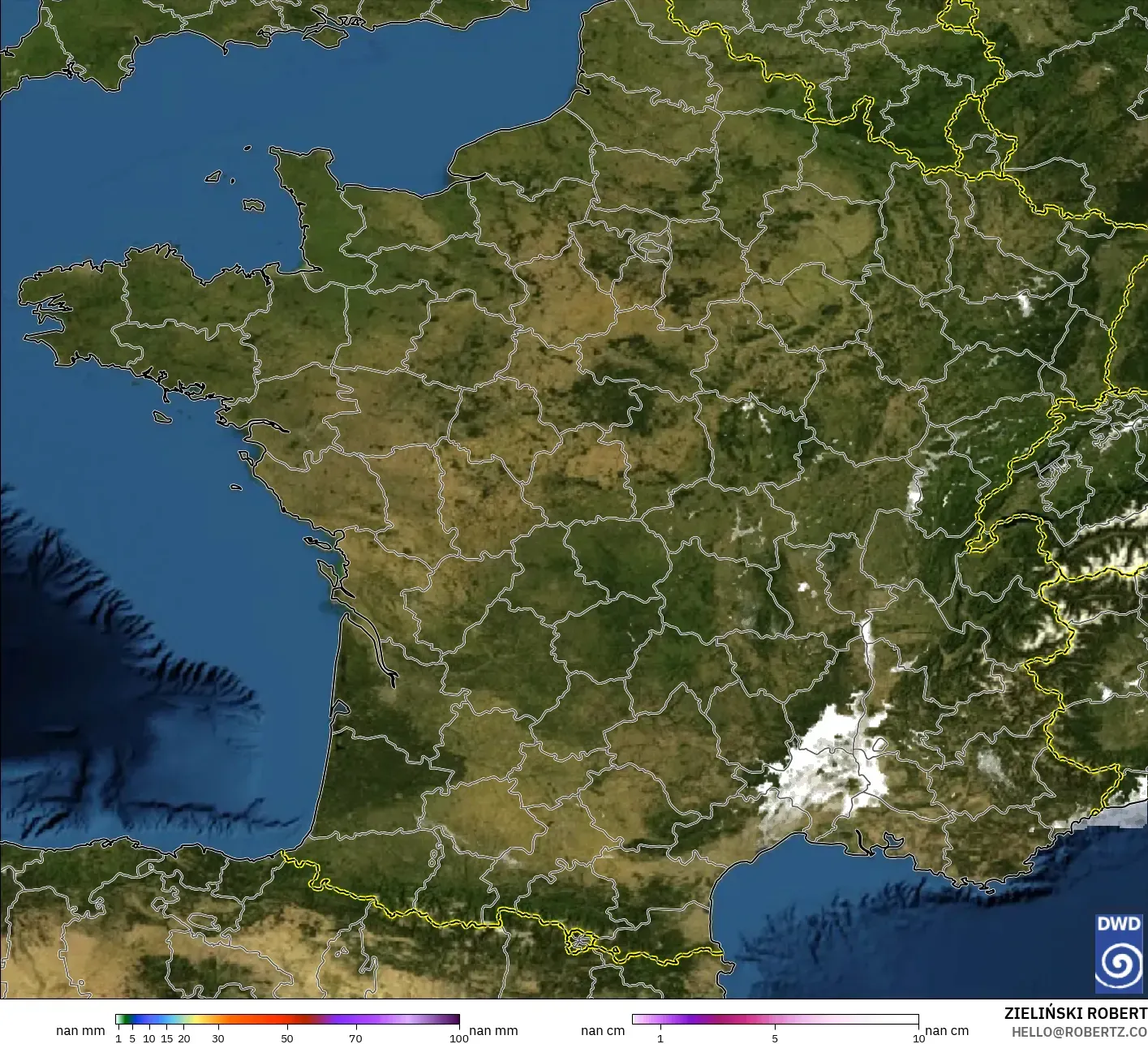 ICON Alemania 2 km modelo - Francia, Precipitación, nubes y presión