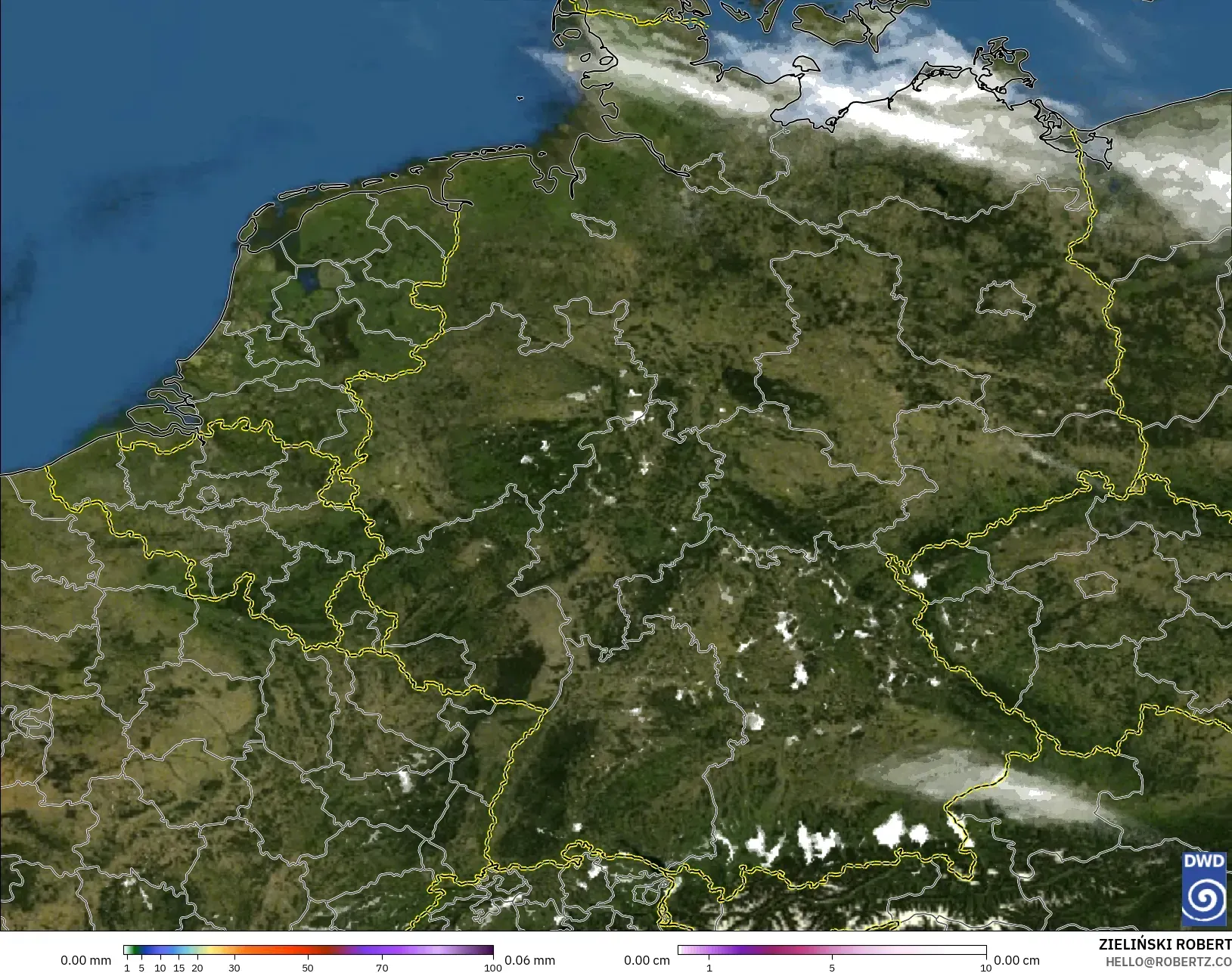 ICON Alemania 2 km modelo - Alemania, Precipitación, nubes y presión