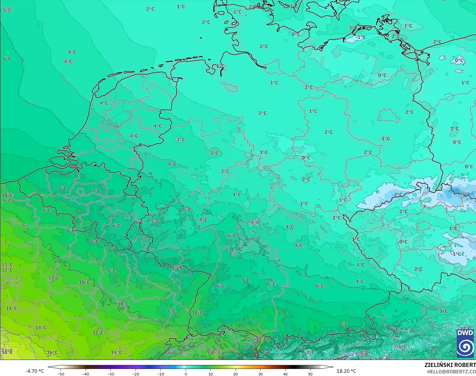 ICON Alemania 2 km modelo - Alemania, Temperatura a 850 hPa