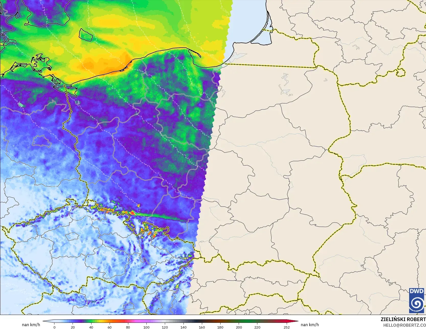ICON Alemania 2 km modelo - Polonia, Ráfagas de Viento Máximas