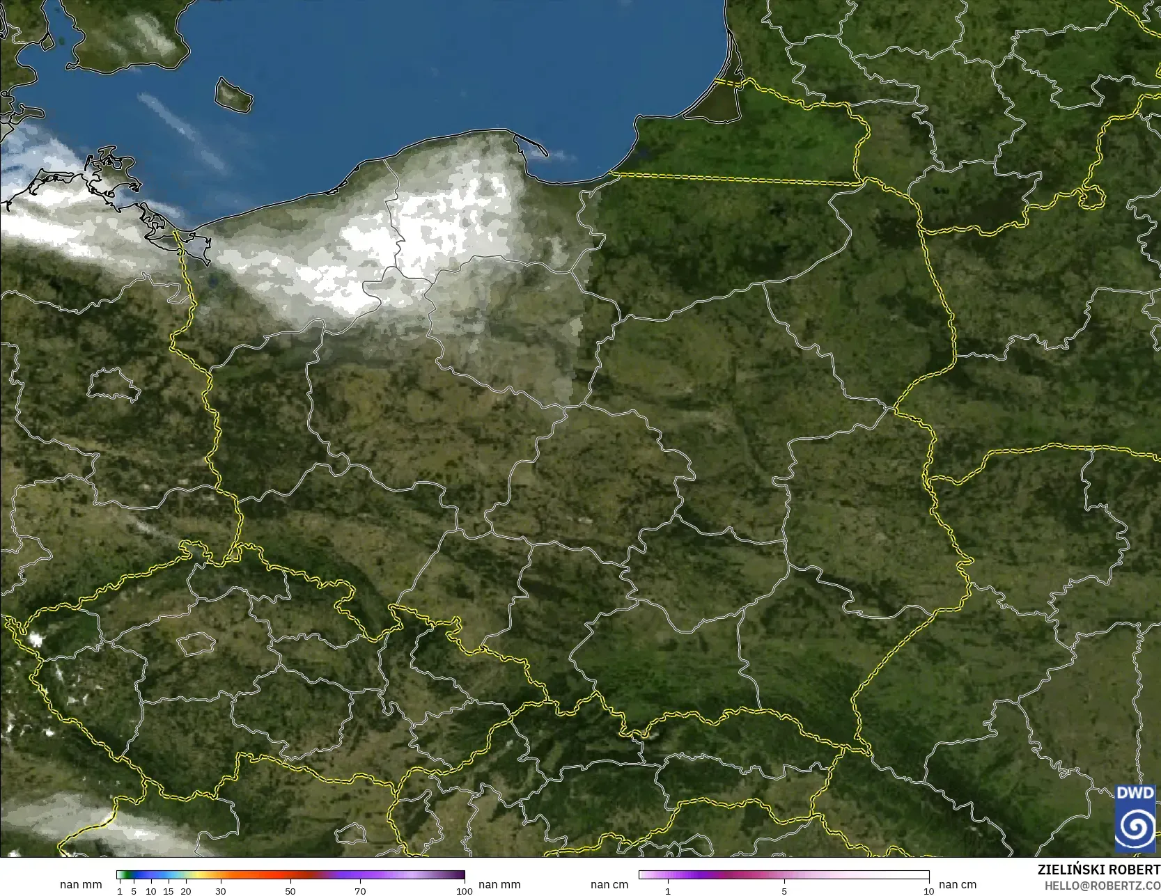 ICON Alemania 2 km modelo - Polonia, Precipitación, nubes y presión