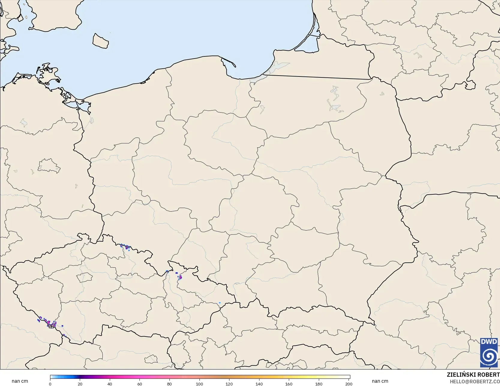 ICON Alemania 2 km modelo - Polonia, Profundidad de nieve