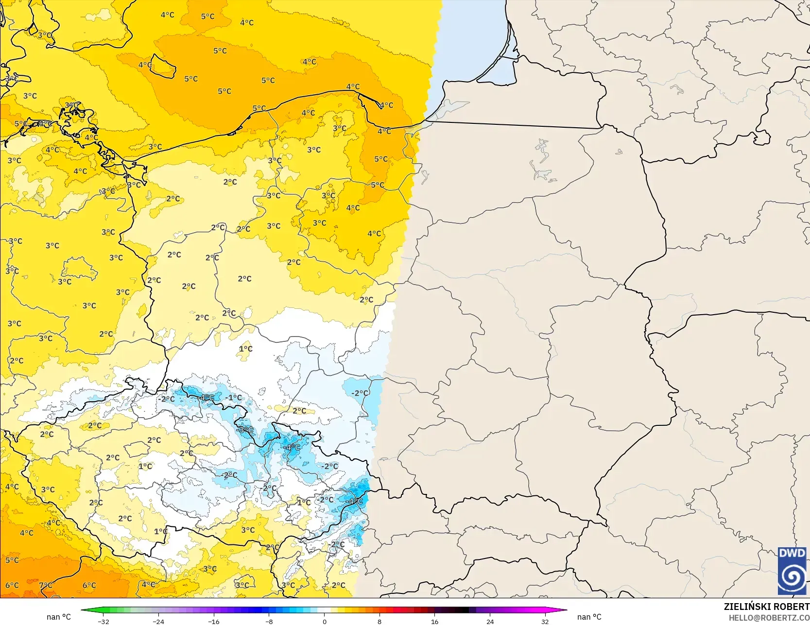 ICON Alemania 2 km modelo - Polonia, Anomalía de temperatura a 850 hPa