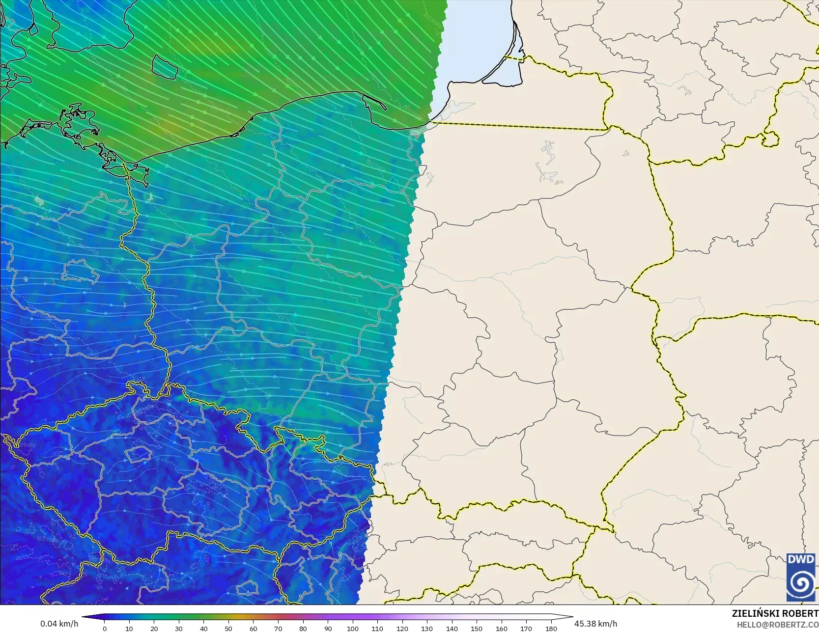 ICON Alemania 2 km modelo - Polonia, Viento a 10 m