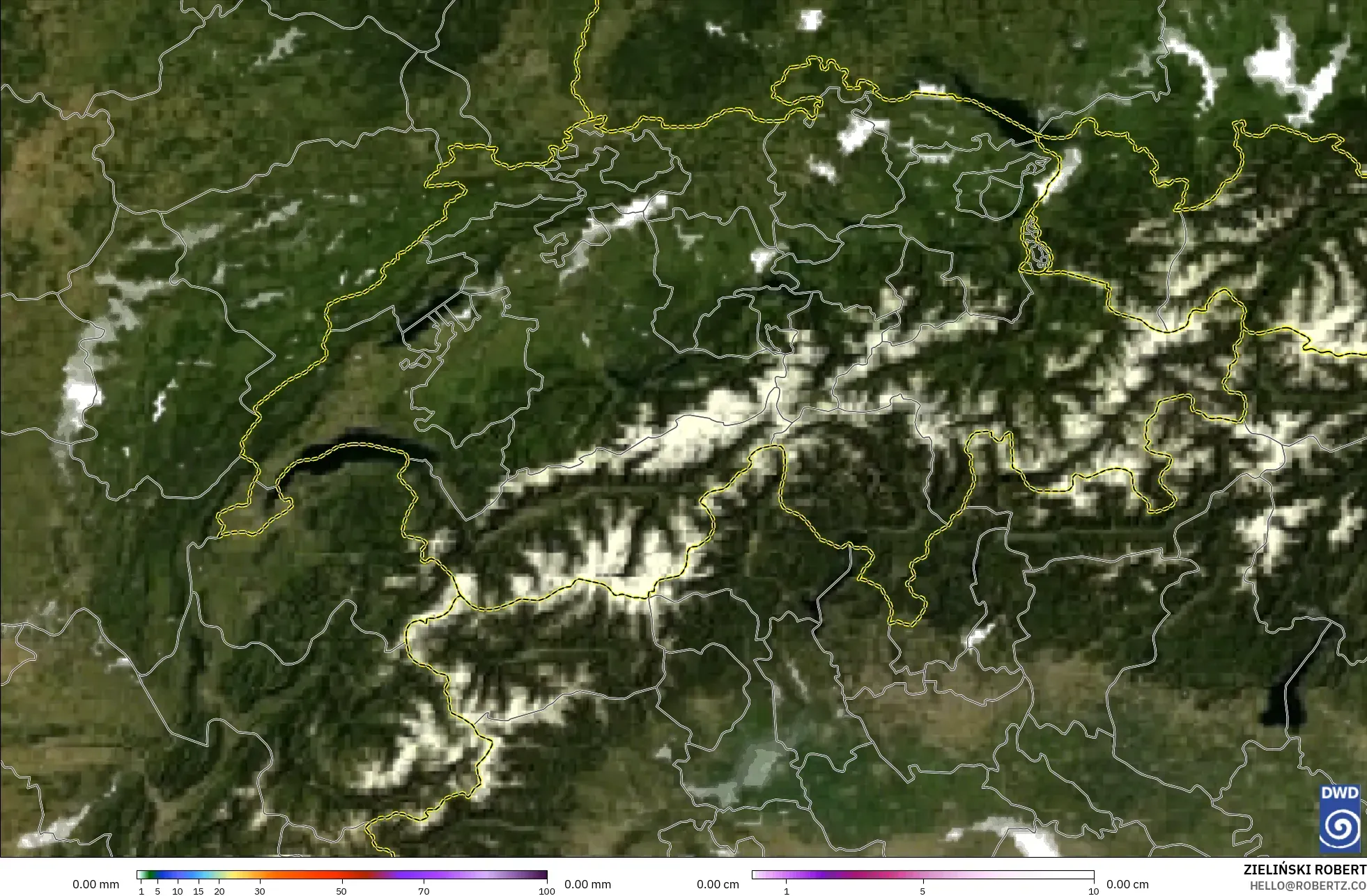 ICON Alemania 2 km modelo - Suiza, Precipitación, nubes y presión