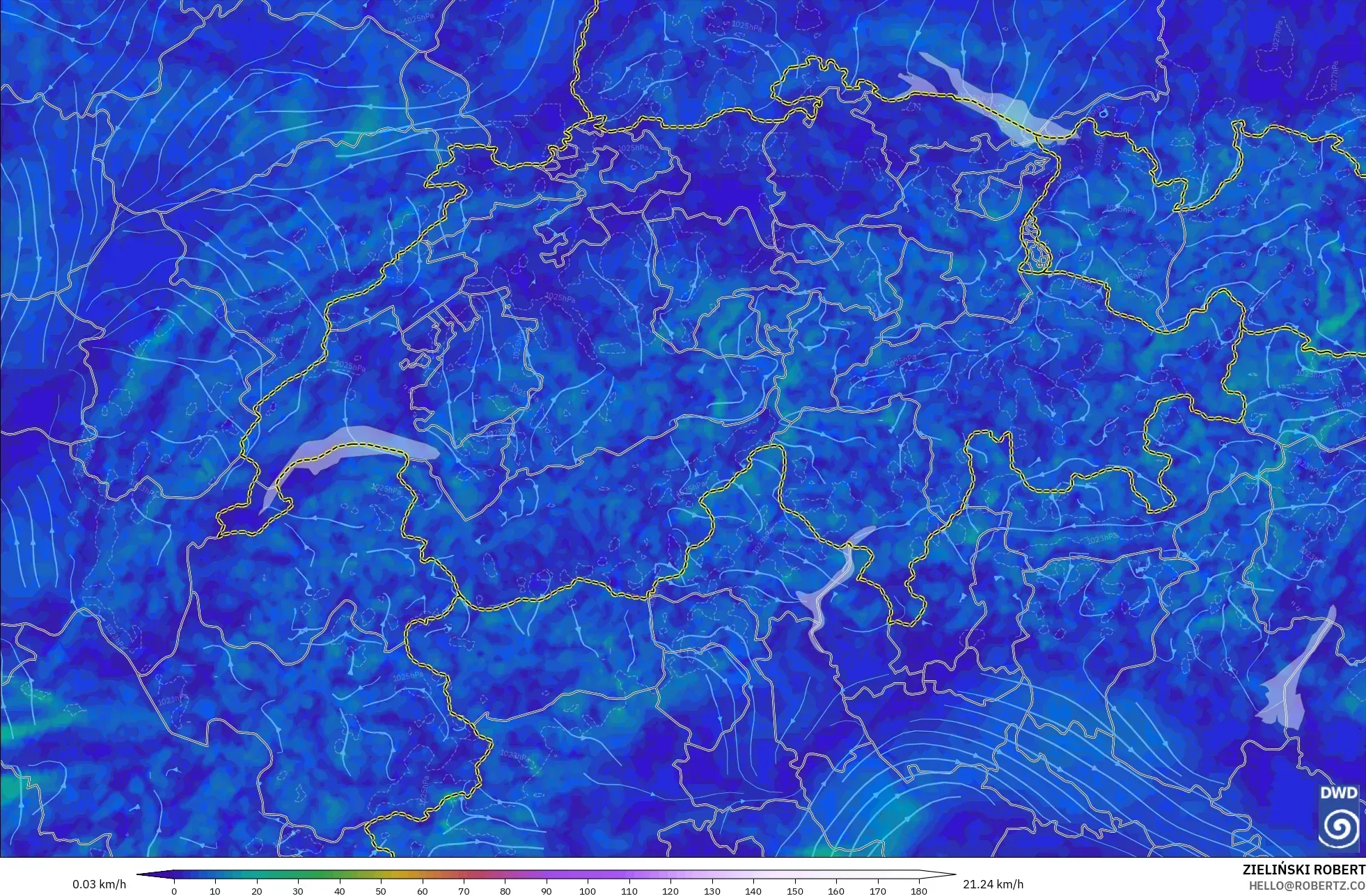ICON Alemania 2 km modelo - Suiza, Viento a 10 m