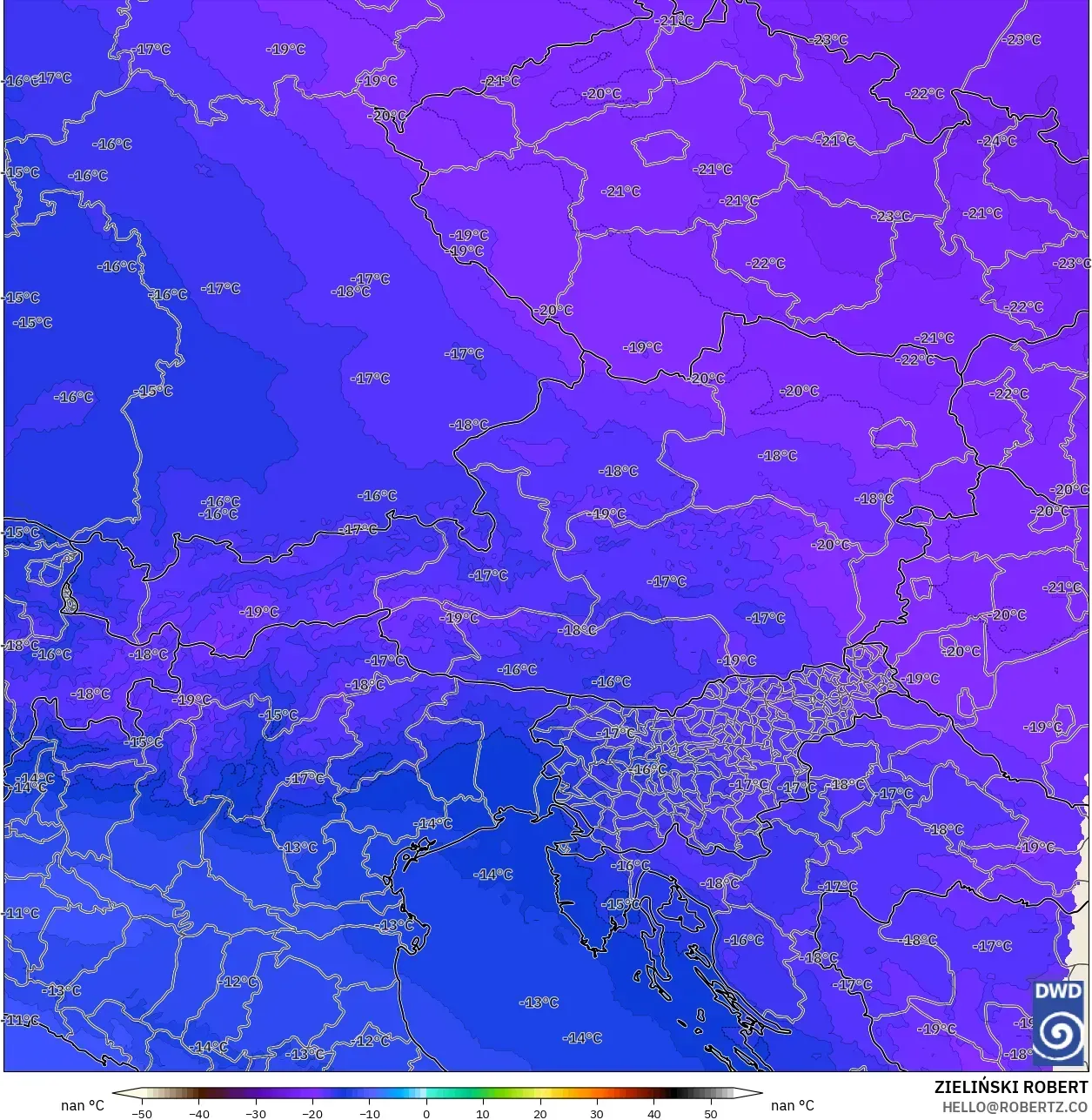 ICON Alemania 2 km modelo - Austria, Temperatura a 500 hPa