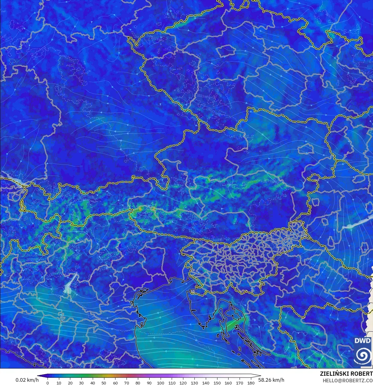 ICON Alemania 2 km modelo - Austria, Viento a 10 m