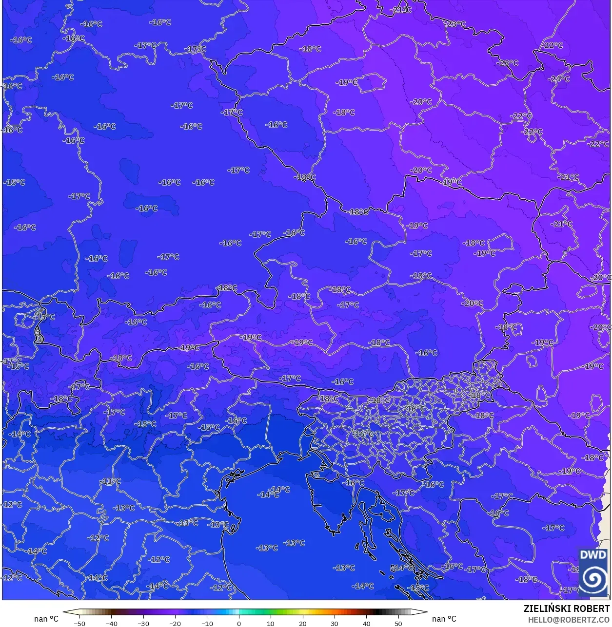 ICON Alemania 2 km modelo - Austria, Temperatura a 500 hPa