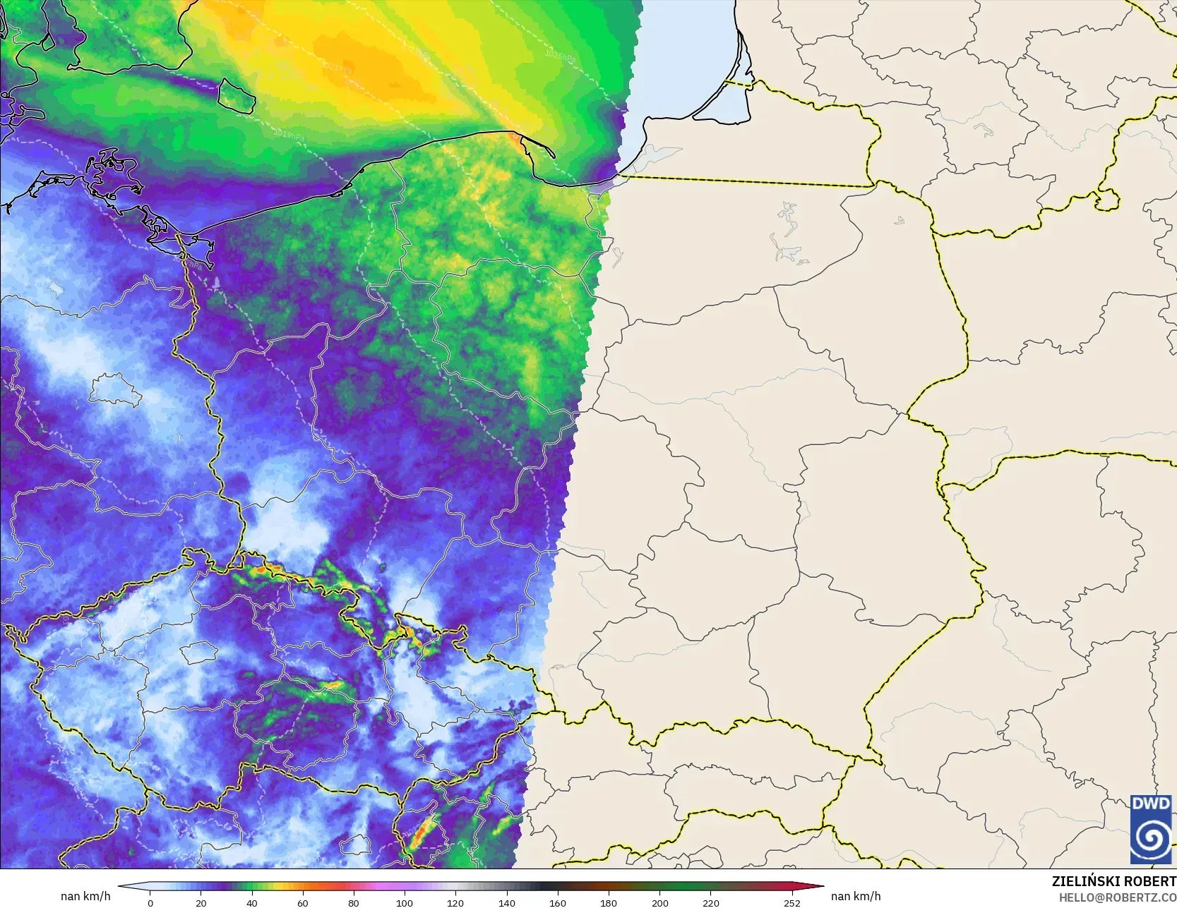 ICON Alemania 2 km modelo - Polonia, Ráfagas de Viento Máximas