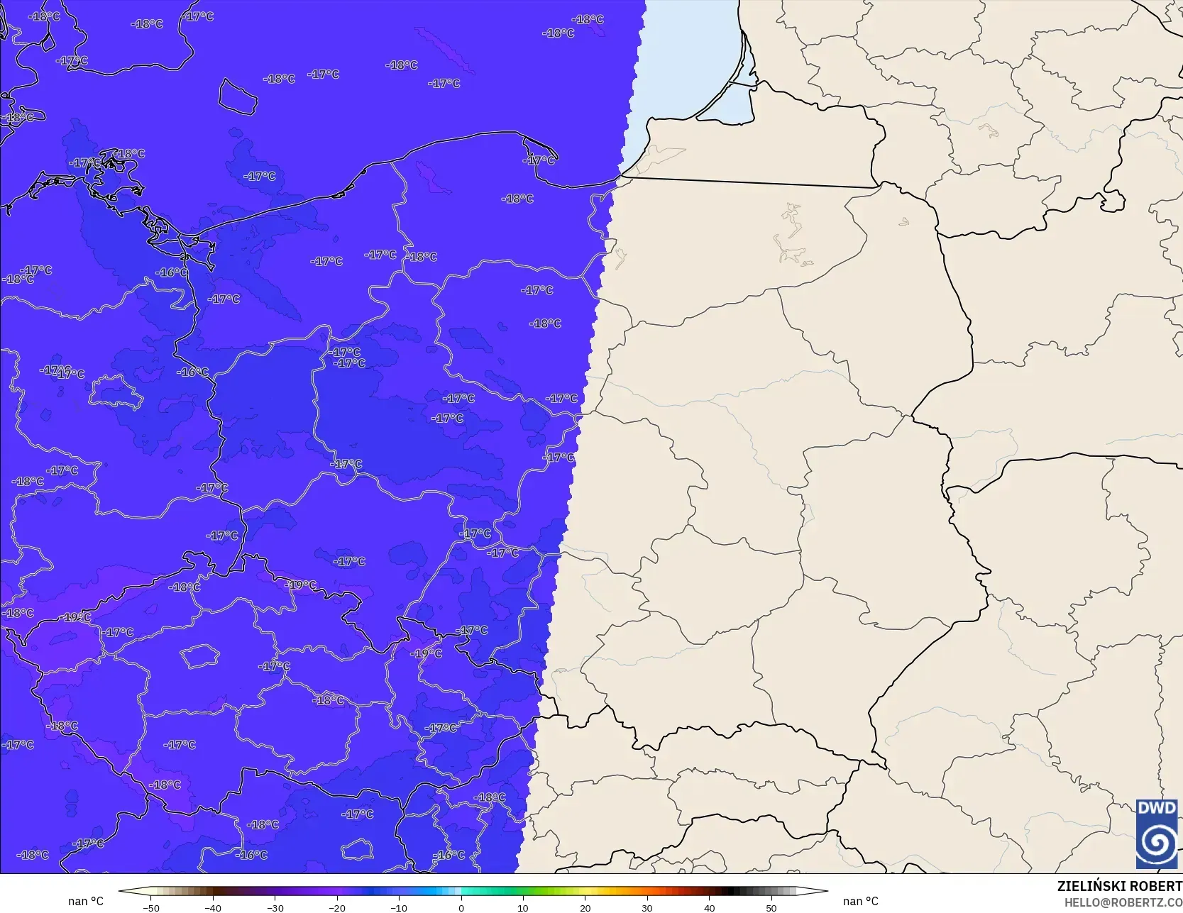 ICON Alemania 2 km modelo - Polonia, Temperatura a 500 hPa