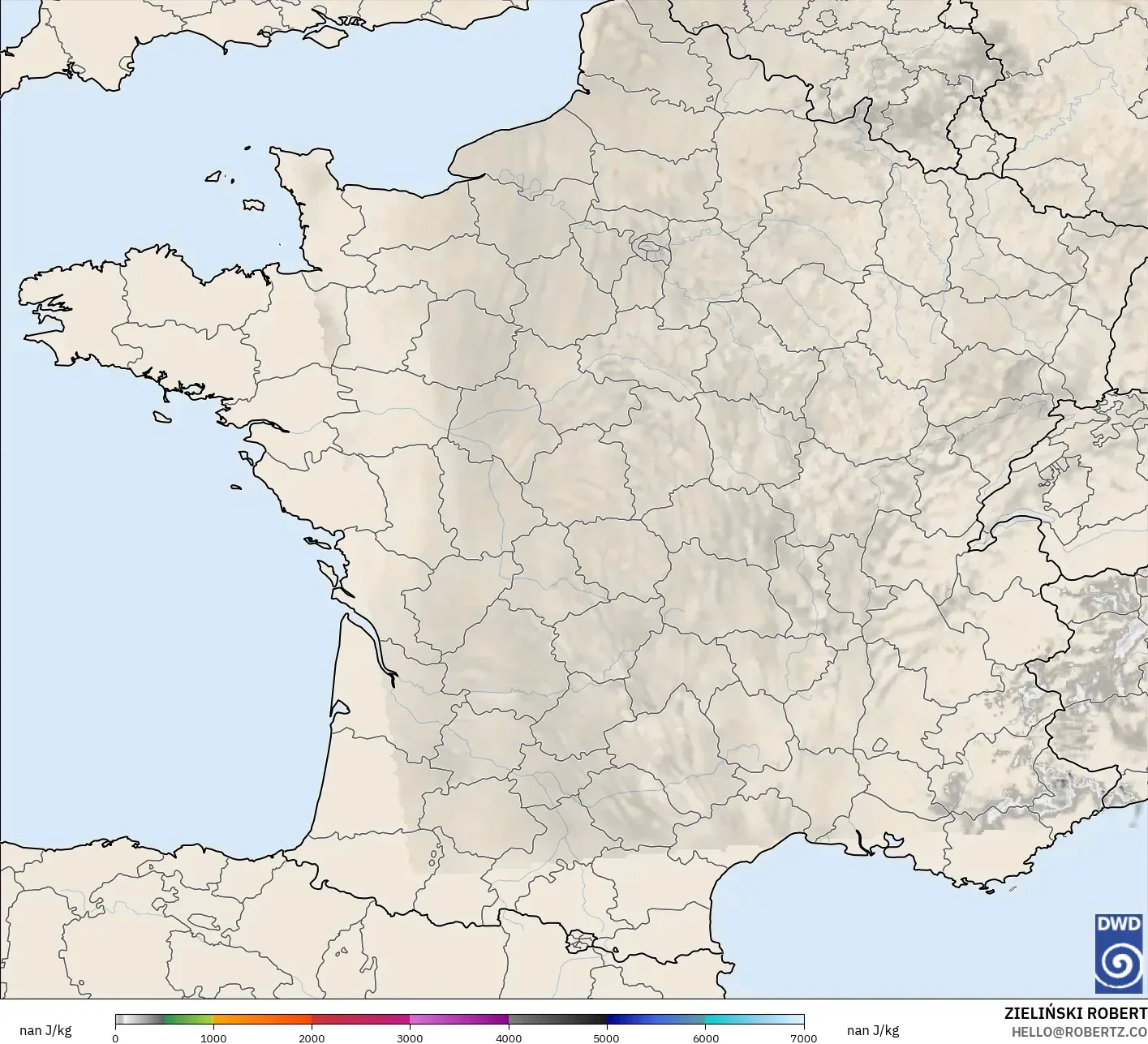 ICON Alemania 2 km modelo - Francia, CAPE
