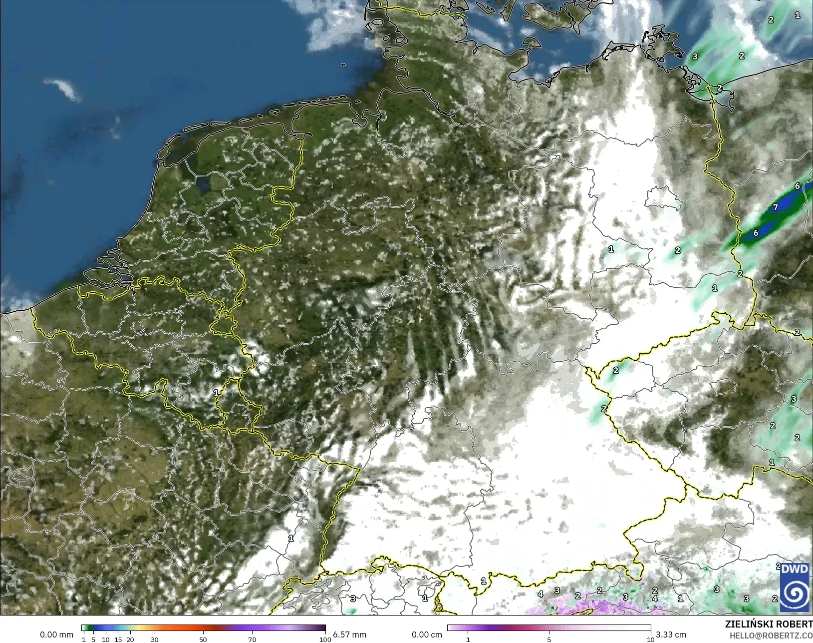 ICON Alemania 2 km modelo - Alemania, Precipitación, nubes y presión