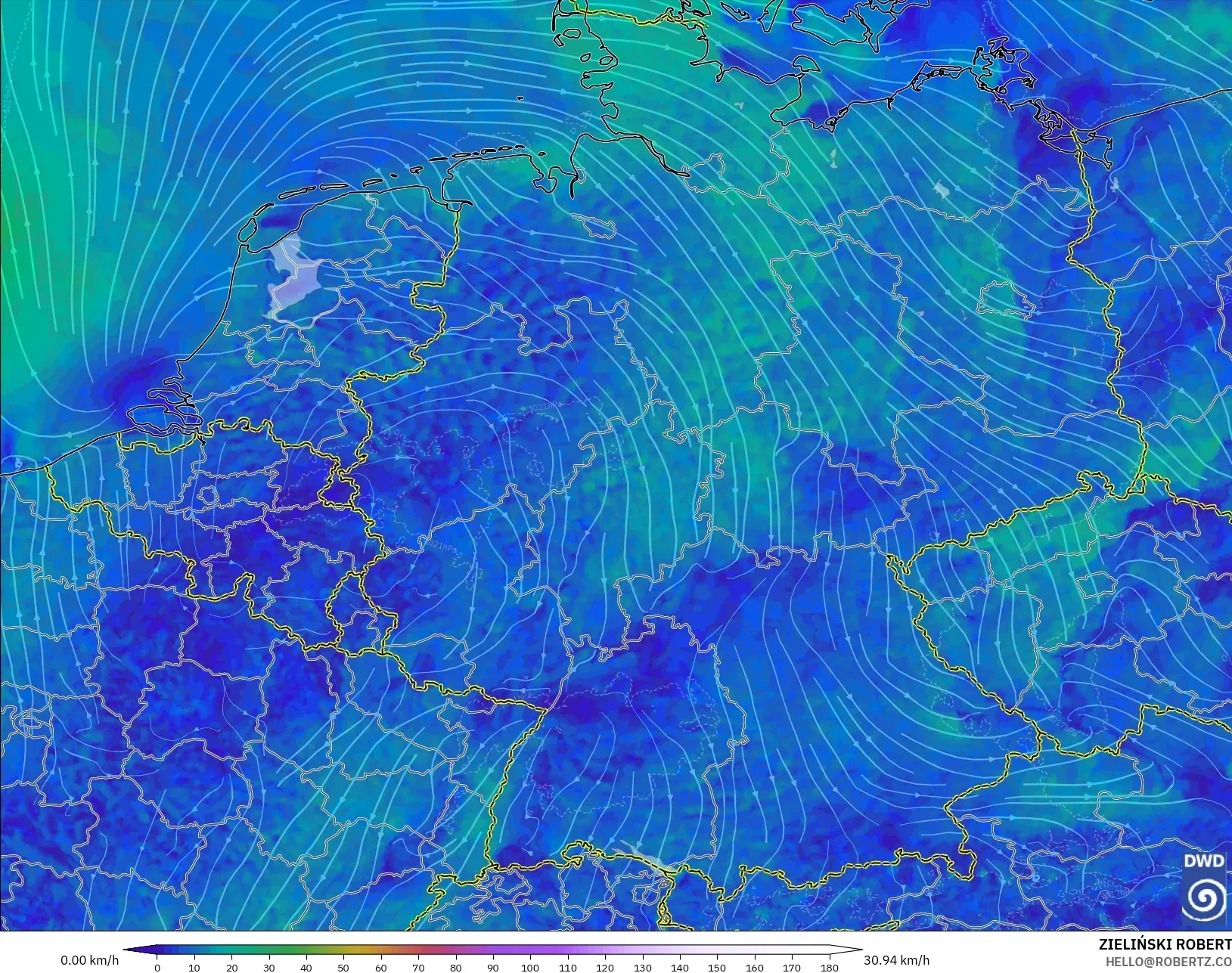 ICON Alemania 2 km modelo - Alemania, Viento a 10 m