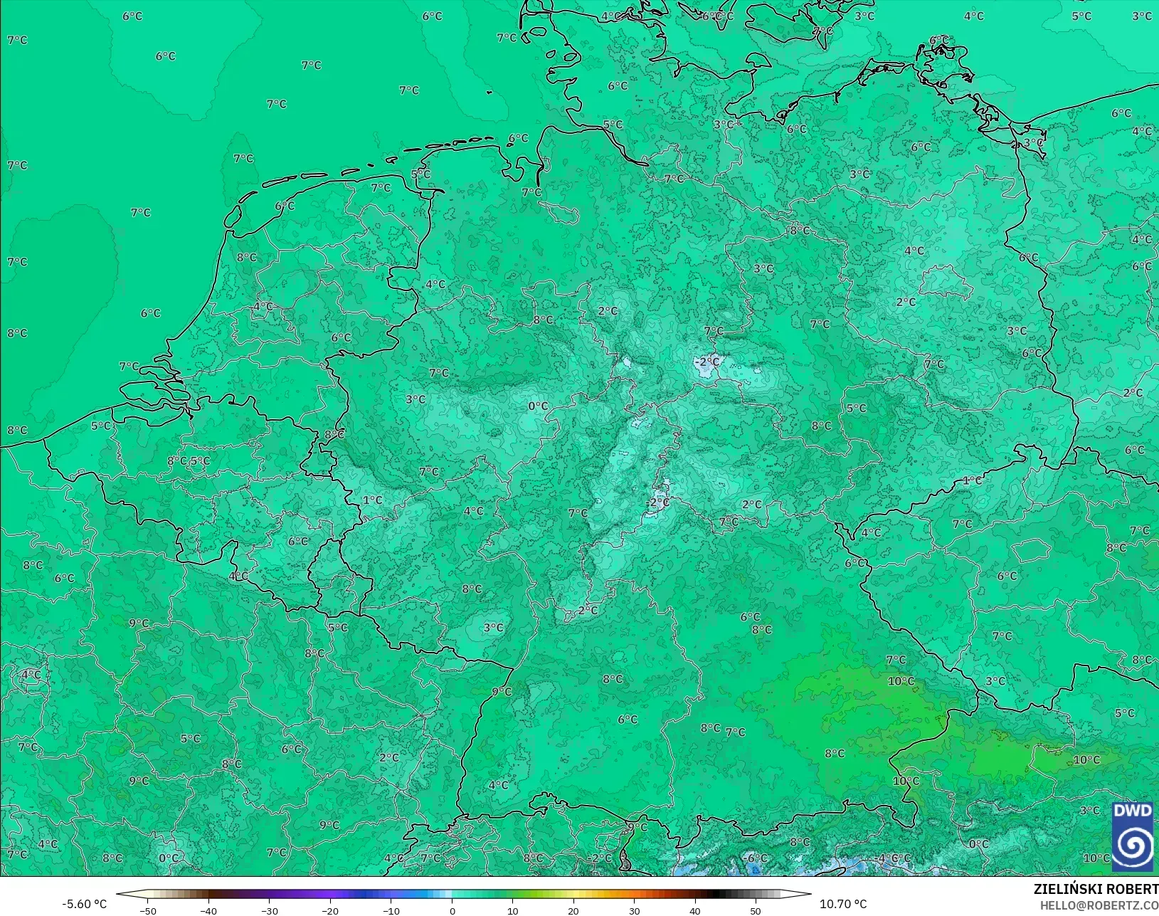 ICON Alemania 2 km modelo - Alemania, Punto de rocío a 2 m