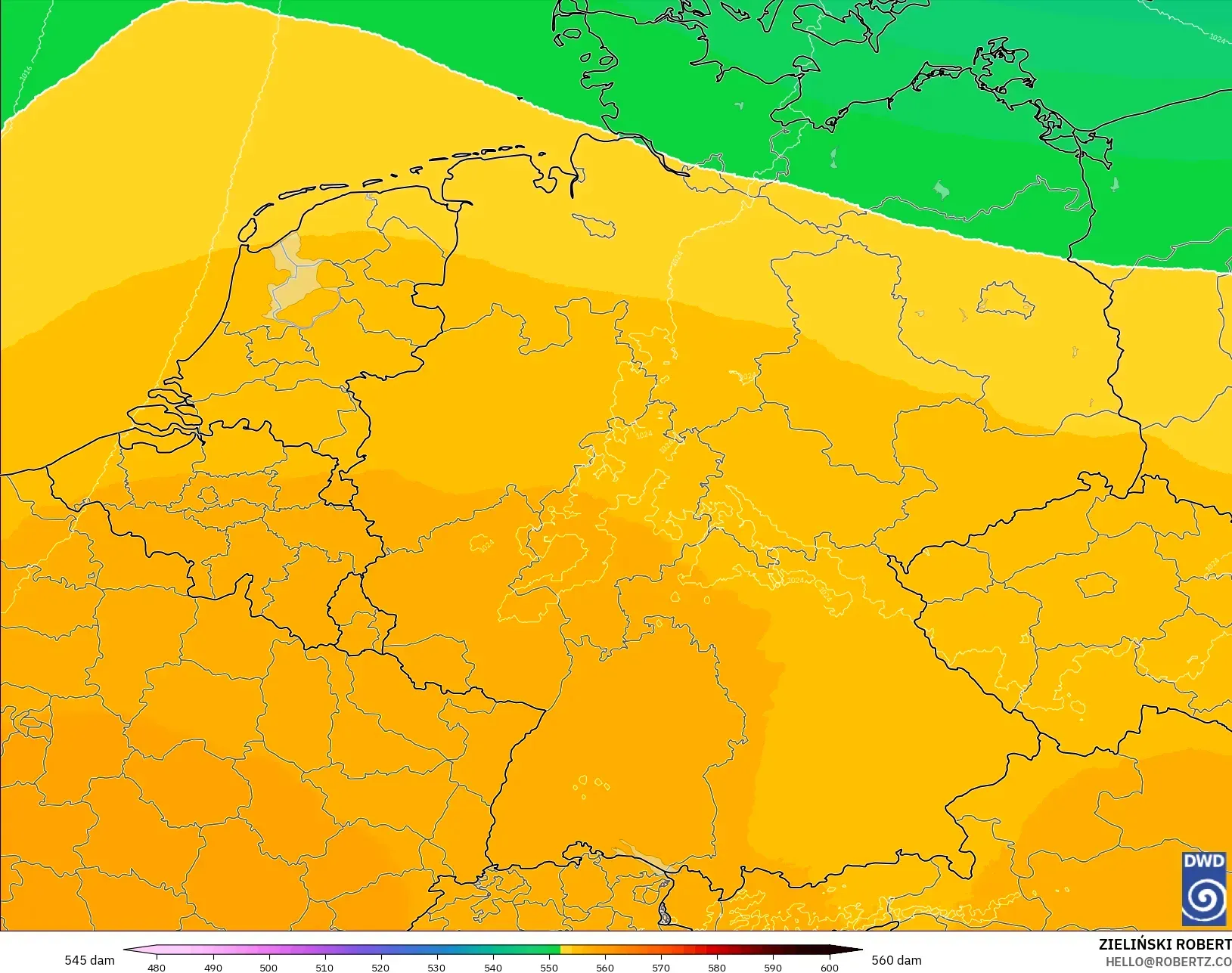 ICON Alemania 2 km modelo - Alemania, Altura geopotencial a 500 hPa