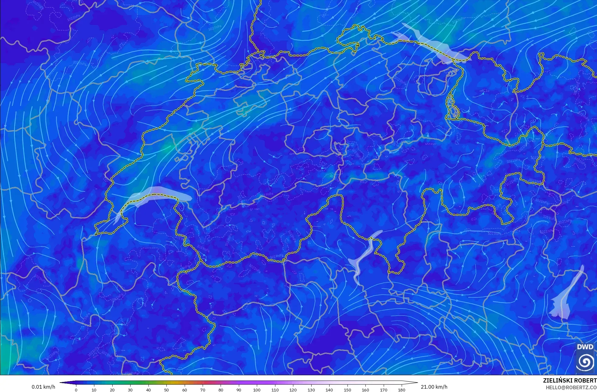ICON Alemania 2 km modelo - Suiza, Viento a 10 m
