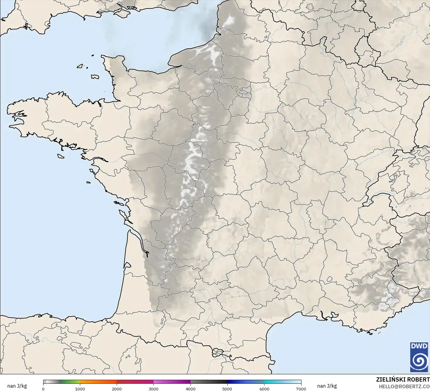 ICON Alemania 2 km modelo - Francia, CAPE