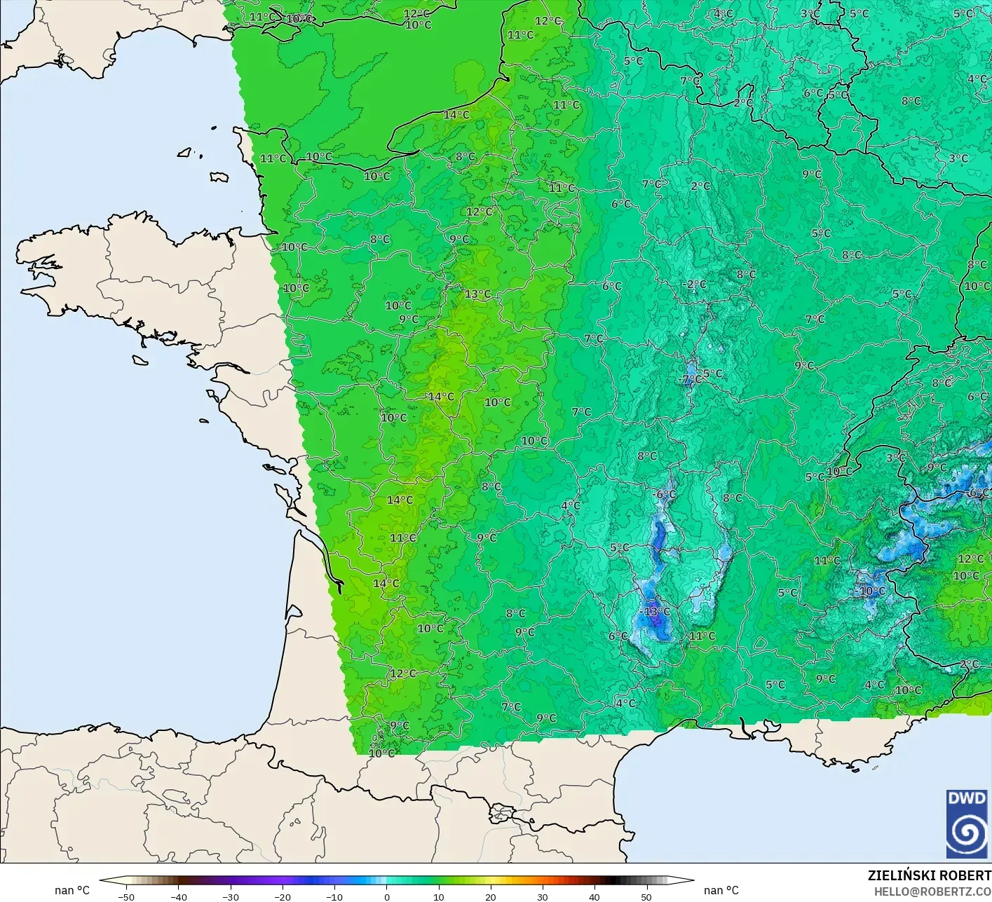 ICON Alemania 2 km modelo - Francia, Punto de rocío a 2 m