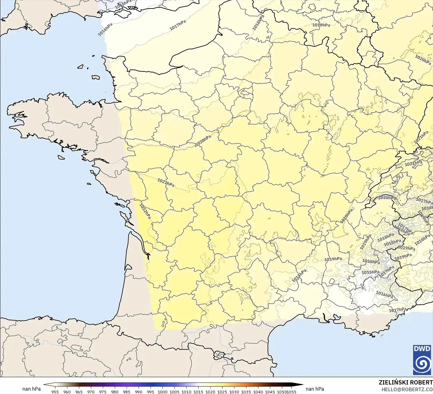 ICON Alemania 2 km modelo - Francia, Presión