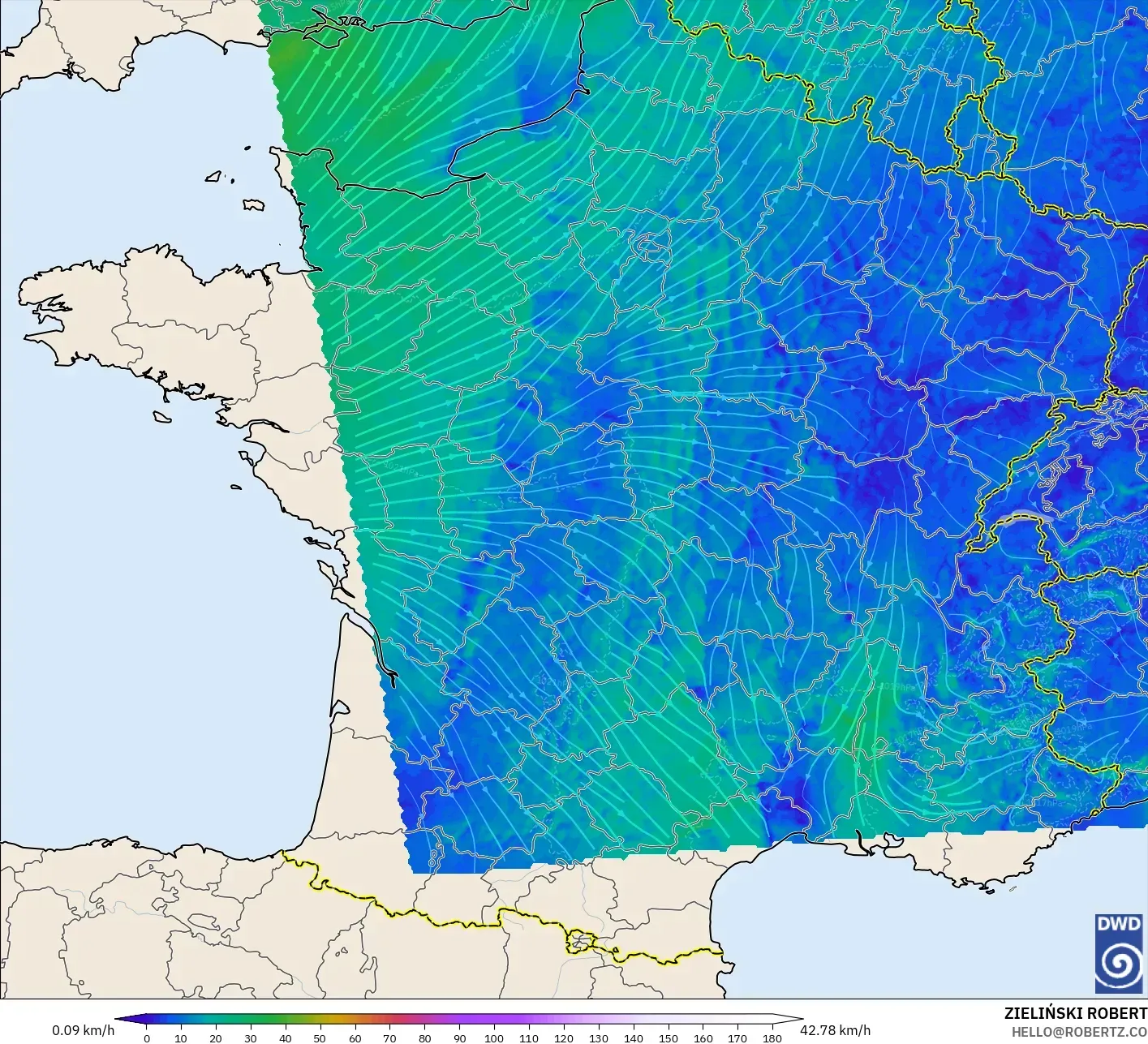 ICON Alemania 2 km modelo - Francia, Viento a 10 m