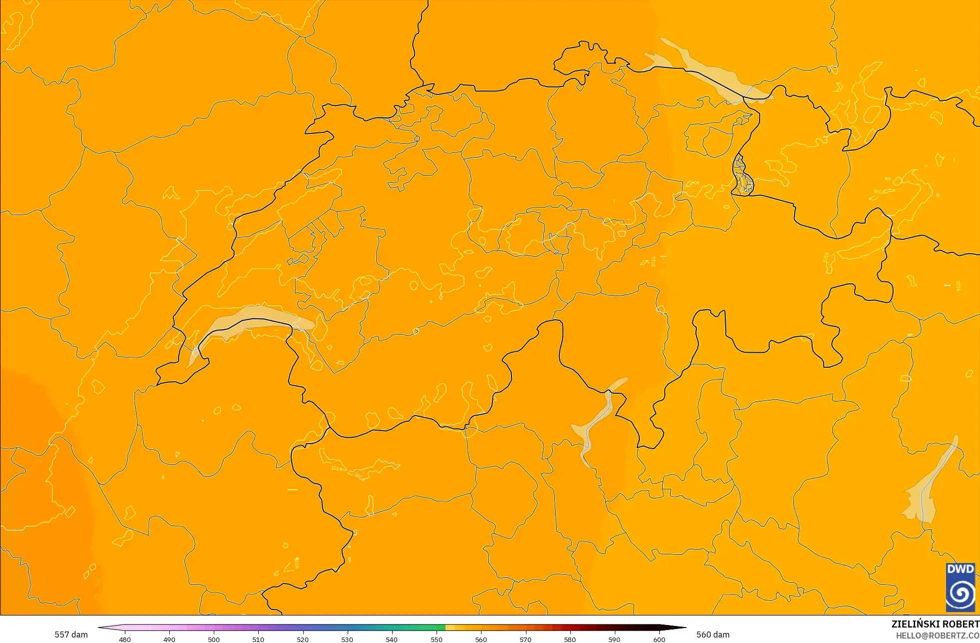 ICON Alemania 2 km modelo - Suiza, Altura geopotencial a 500 hPa