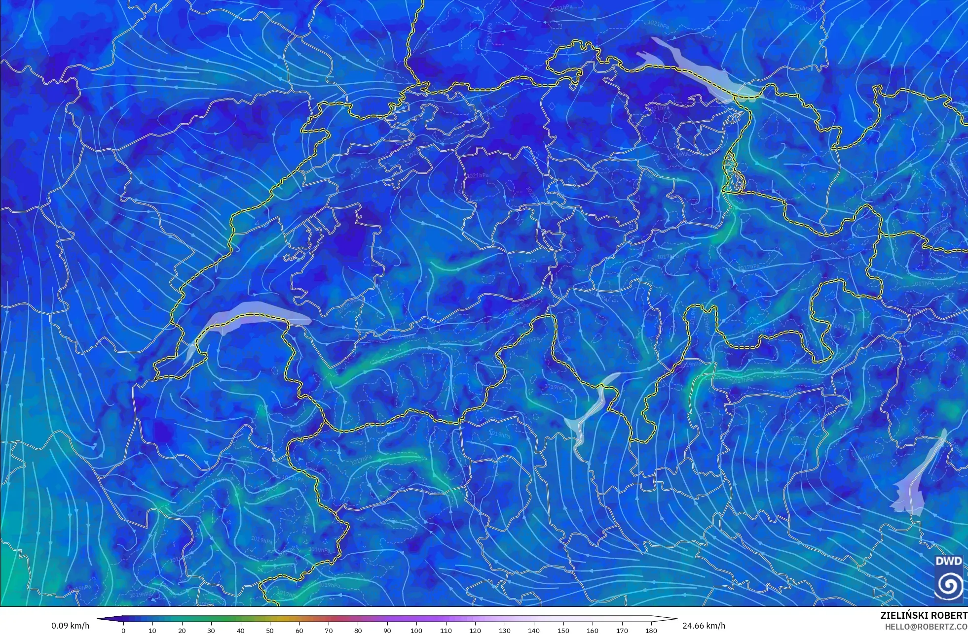 ICON Alemania 2 km modelo - Suiza, Viento a 10 m