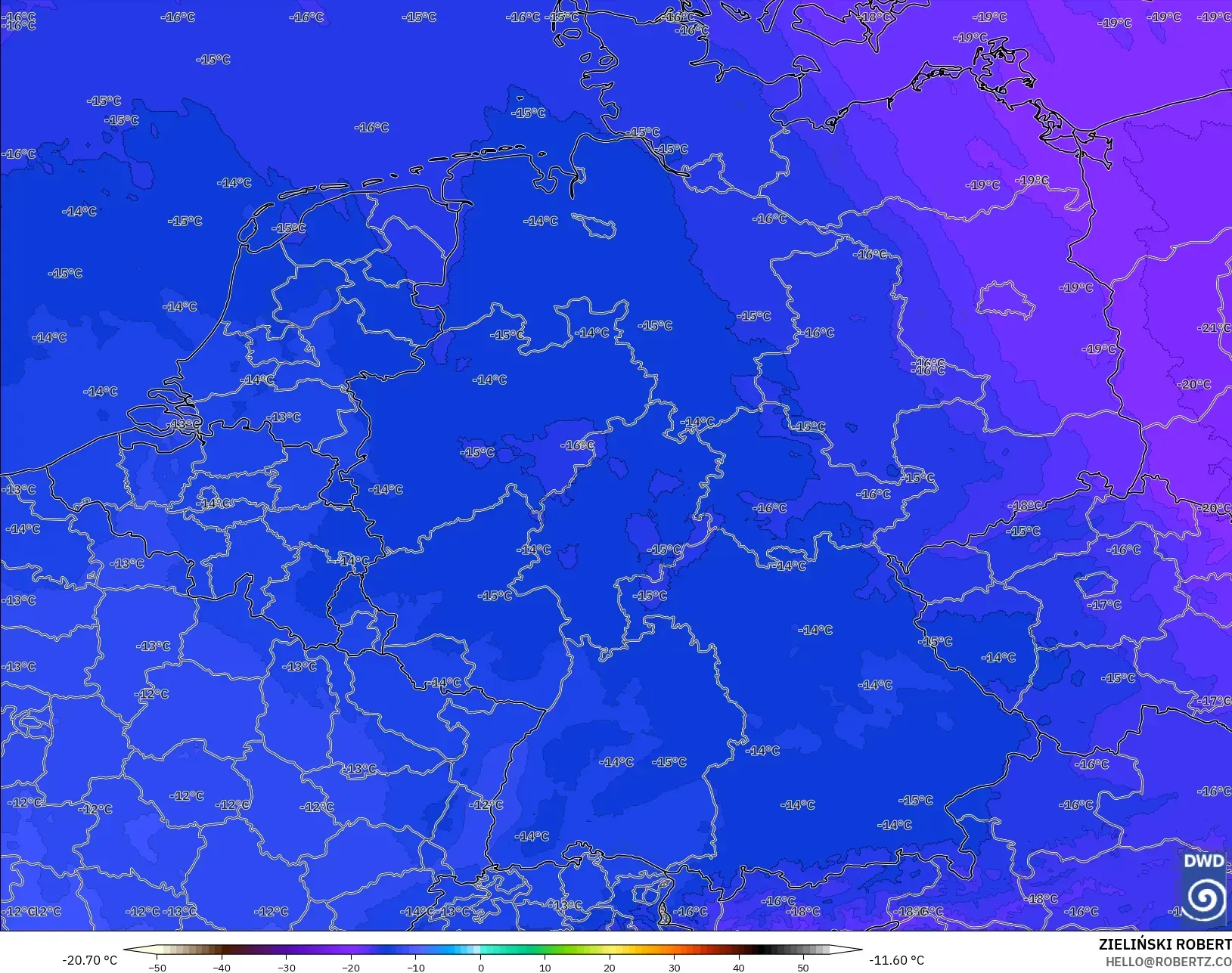ICON Alemania 2 km modelo - Alemania, Temperatura a 500 hPa