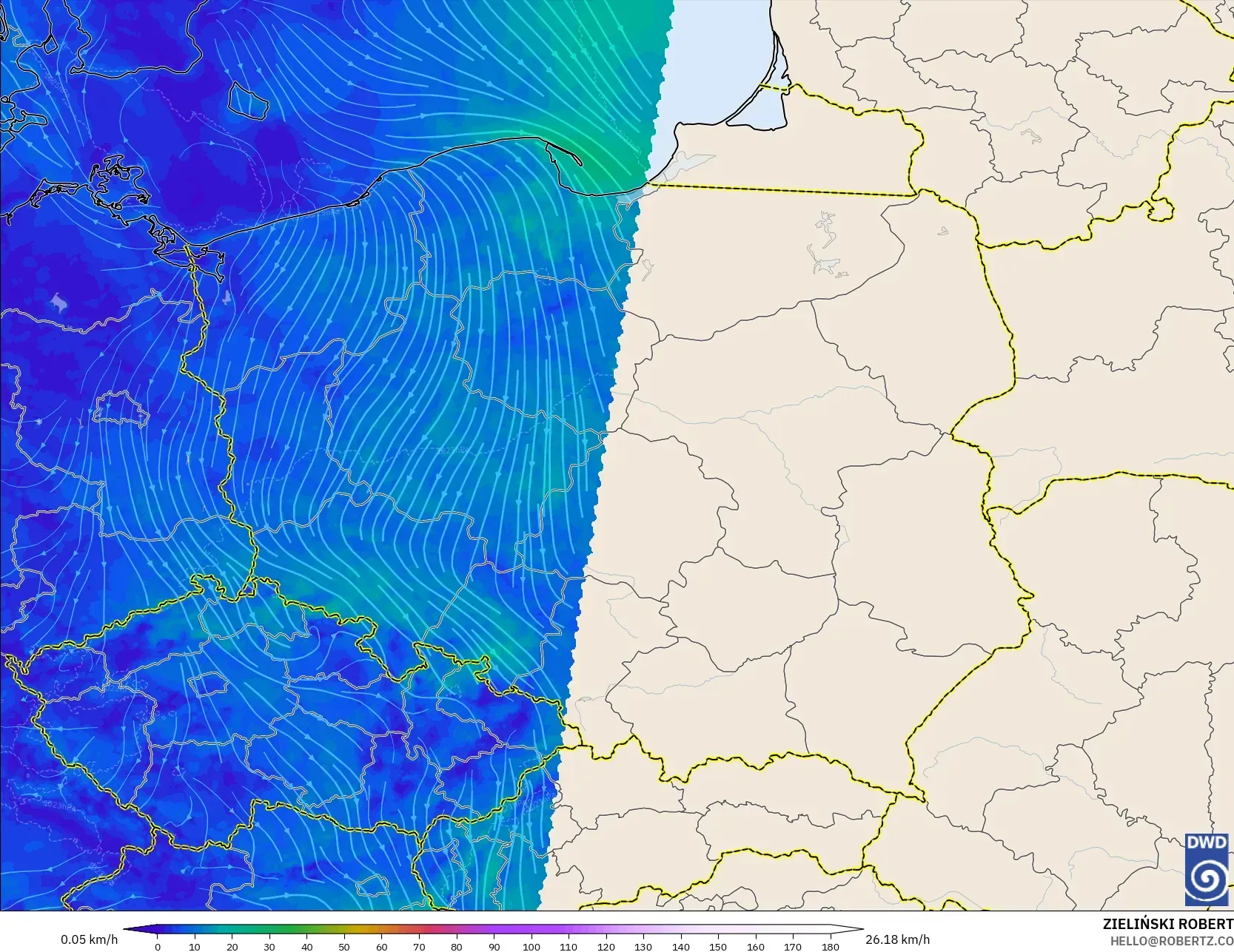ICON Alemania 2 km modelo - Polonia, Viento a 10 m