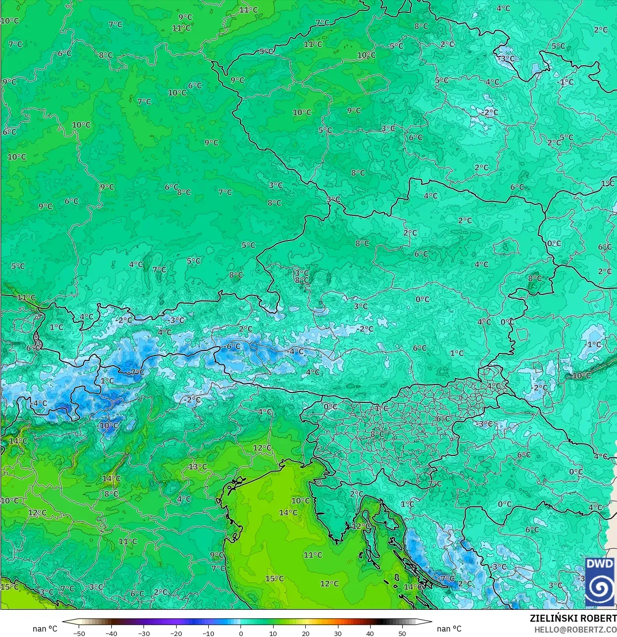 ICON Alemania 2 km modelo - Austria, Punto de rocío a 2 m