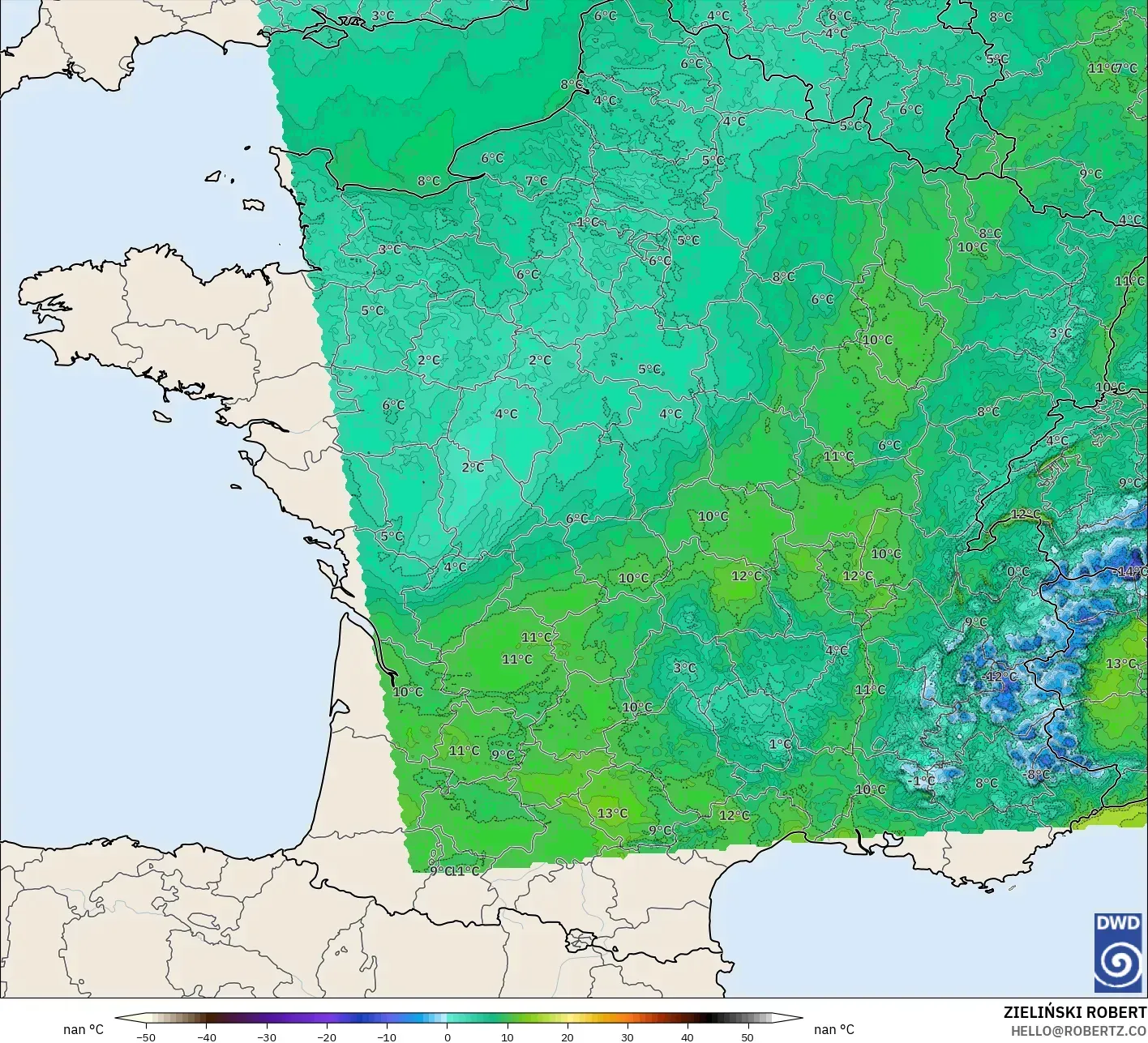 ICON Alemania 2 km modelo - Francia, Punto de rocío a 2 m