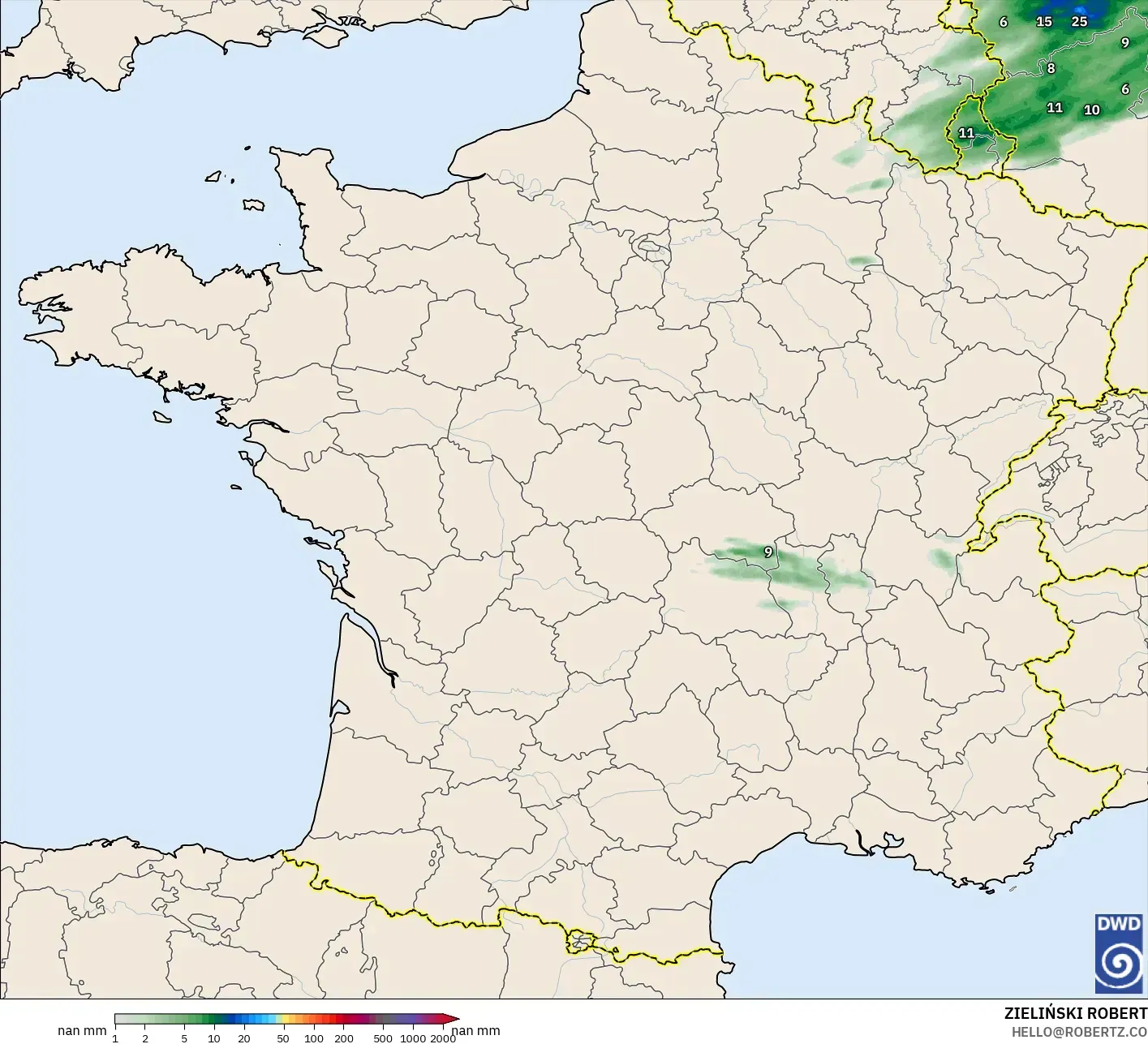 ICON Alemania 2 km modelo - Francia, Acumulación de precipitación