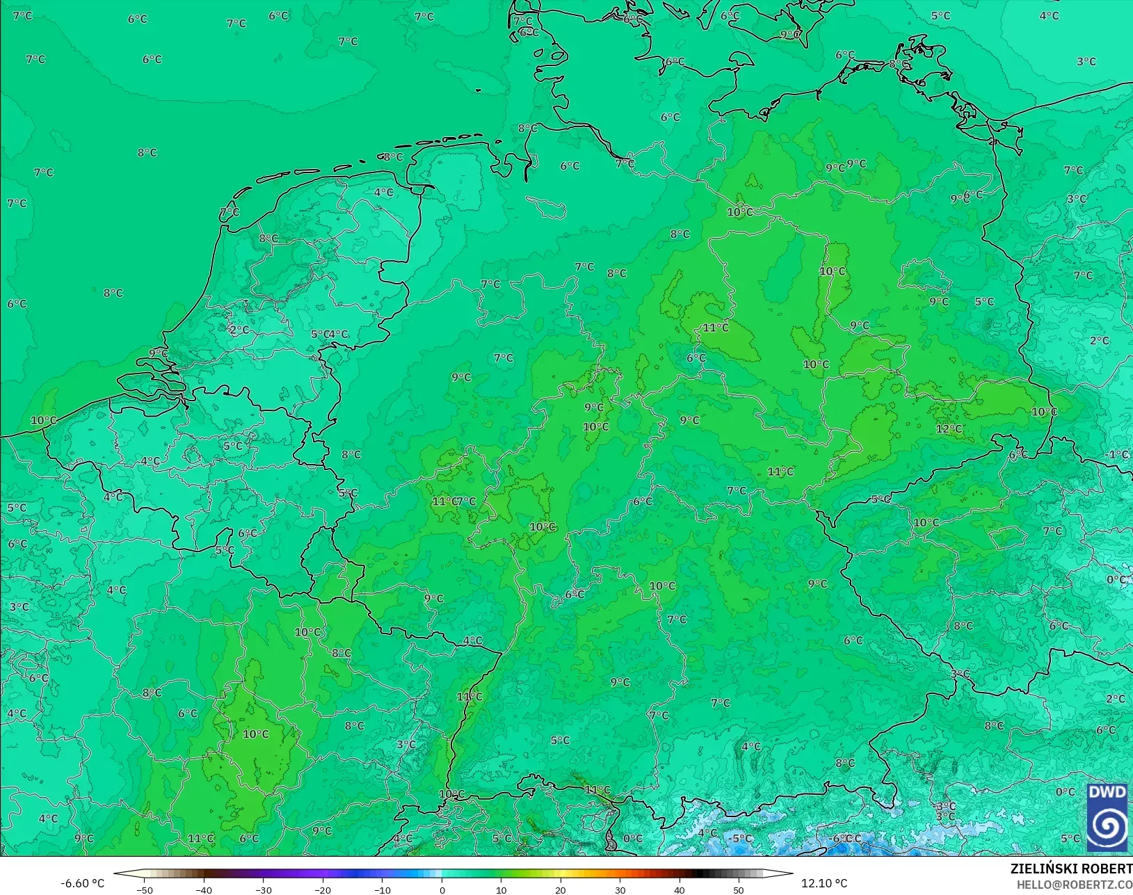 ICON Alemania 2 km modelo - Alemania, Punto de rocío a 2 m