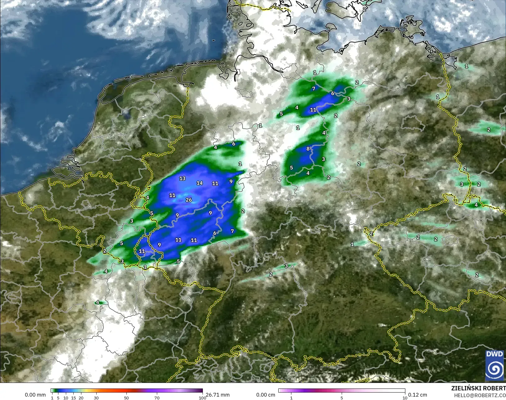 ICON Alemania 2 km modelo - Alemania, Precipitación, nubes y presión