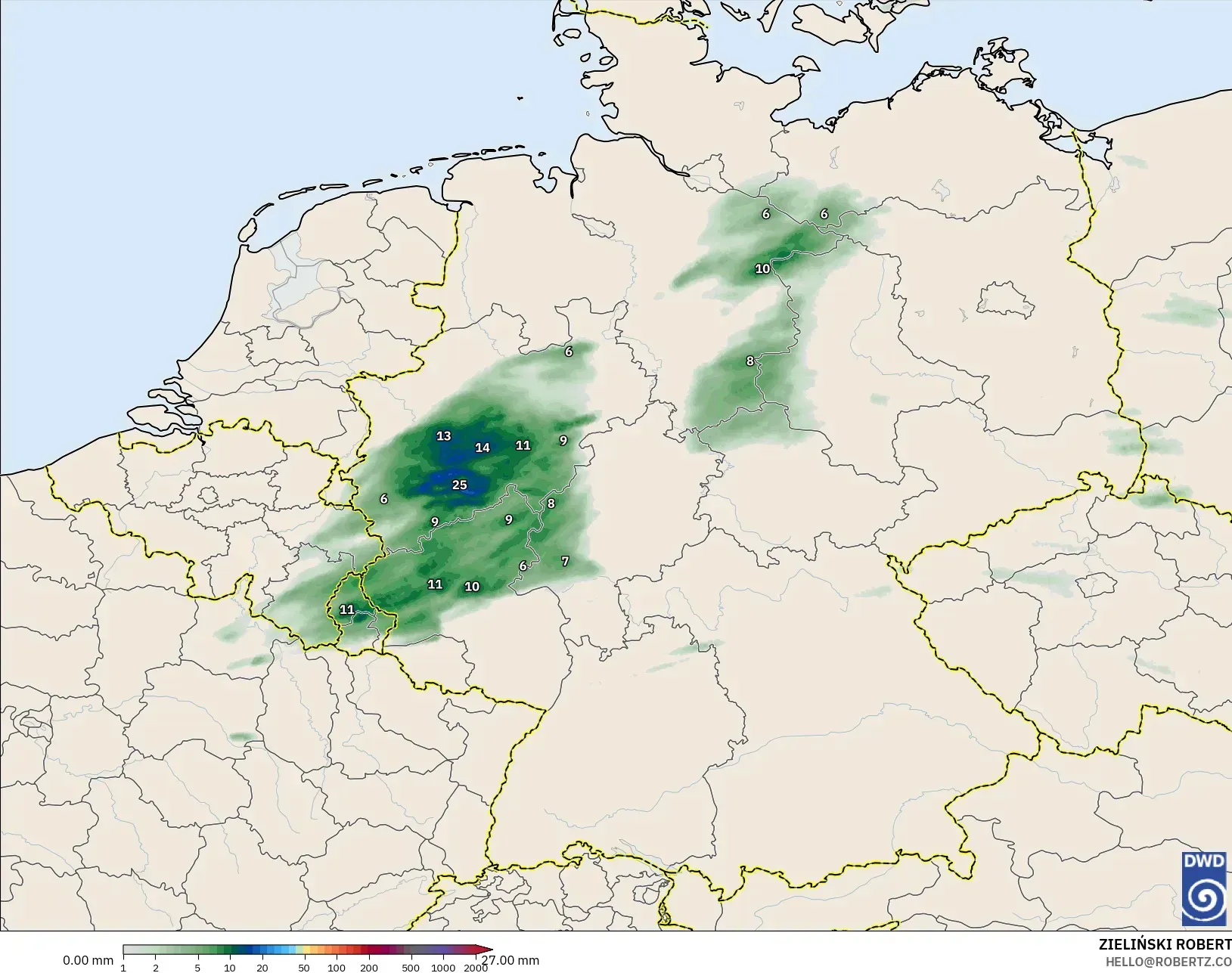 ICON Alemania 2 km modelo - Alemania, Acumulación de precipitación