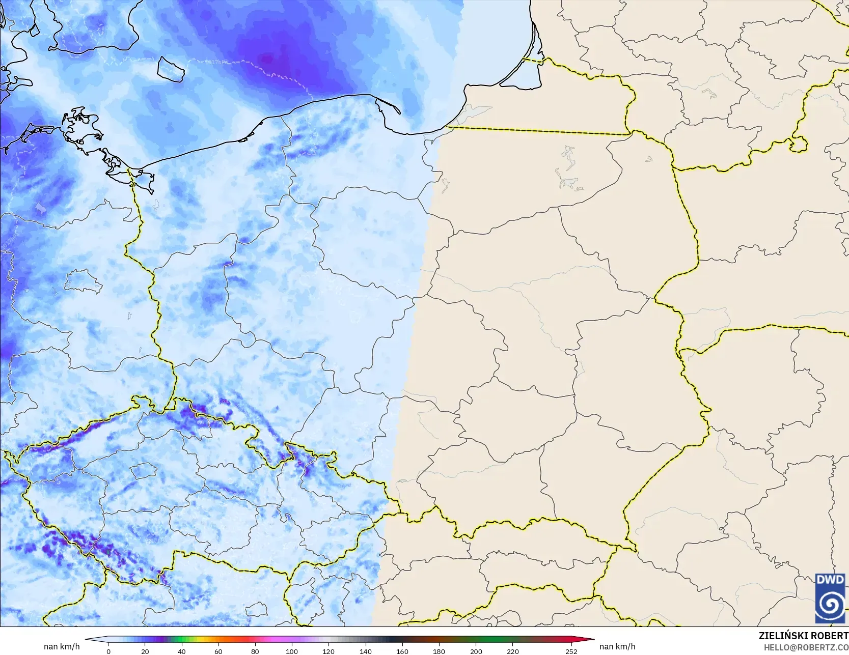 ICON Alemania 2 km modelo - Polonia, Ráfagas de Viento Máximas