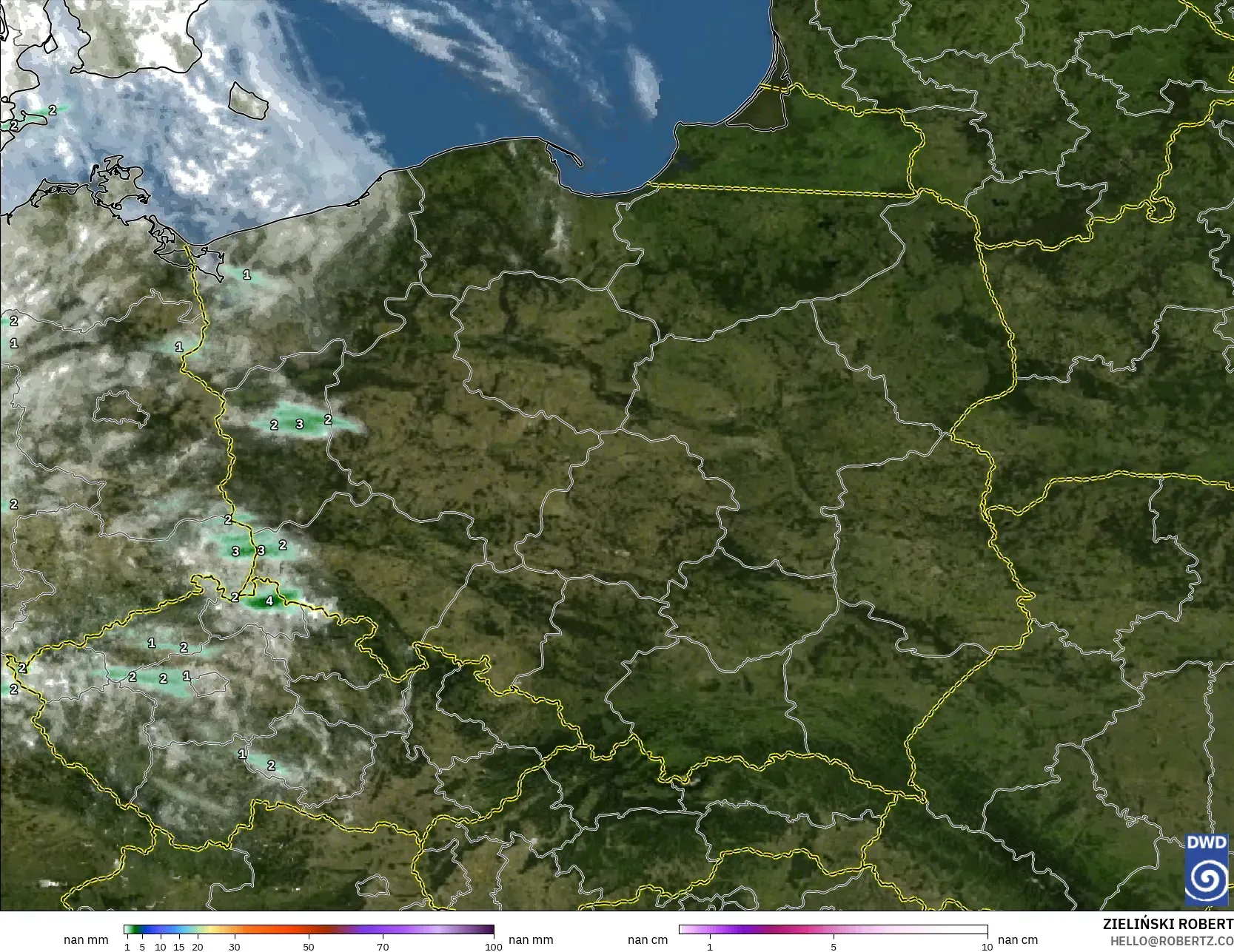 ICON Alemania 2 km modelo - Polonia, Precipitación, nubes y presión