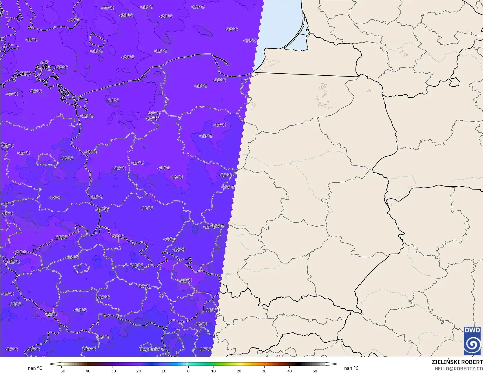 ICON Alemania 2 km modelo - Polonia, Temperatura a 500 hPa