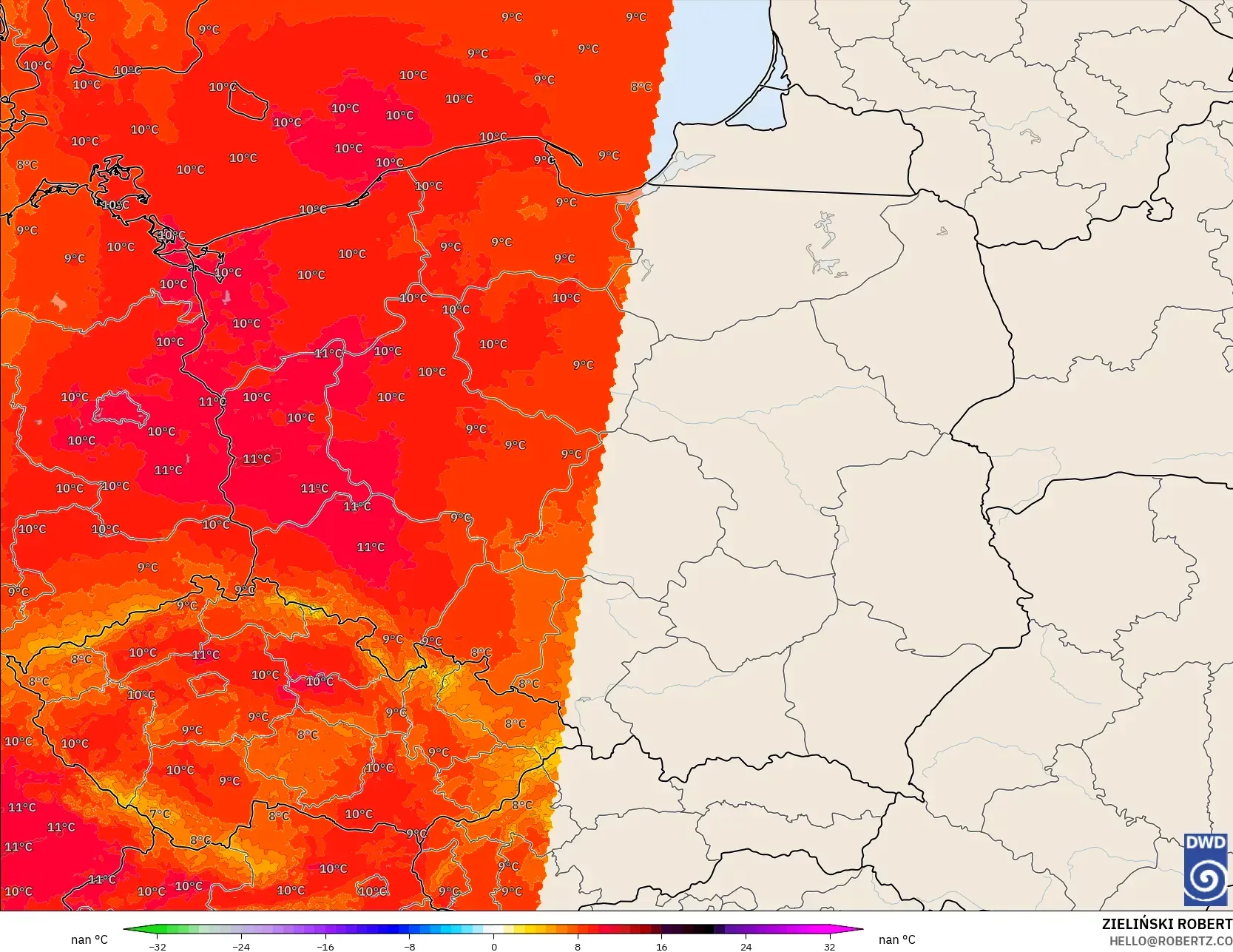 ICON Alemania 2 km modelo - Polonia, Anomalía de temperatura a 850 hPa