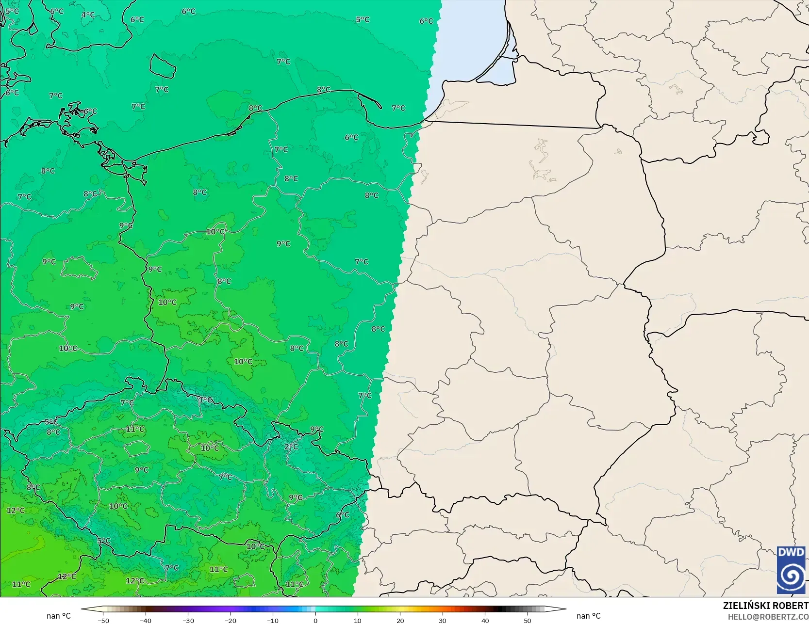 ICON Alemania 2 km modelo - Polonia, Temperatura a 850 hPa